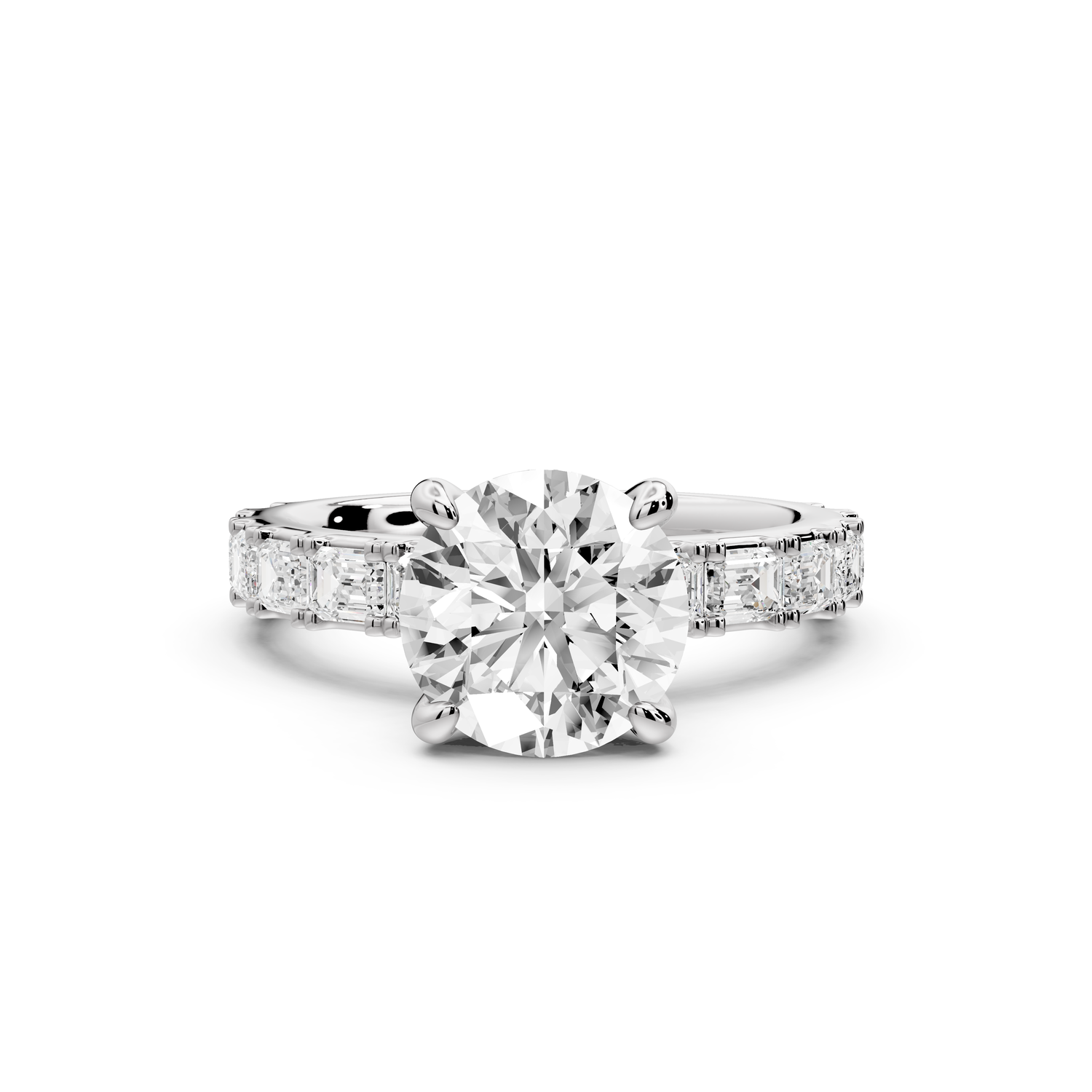 Nadia - 2ct 14k white gold round diamond with east-west emerald cut accent stones engagement ring