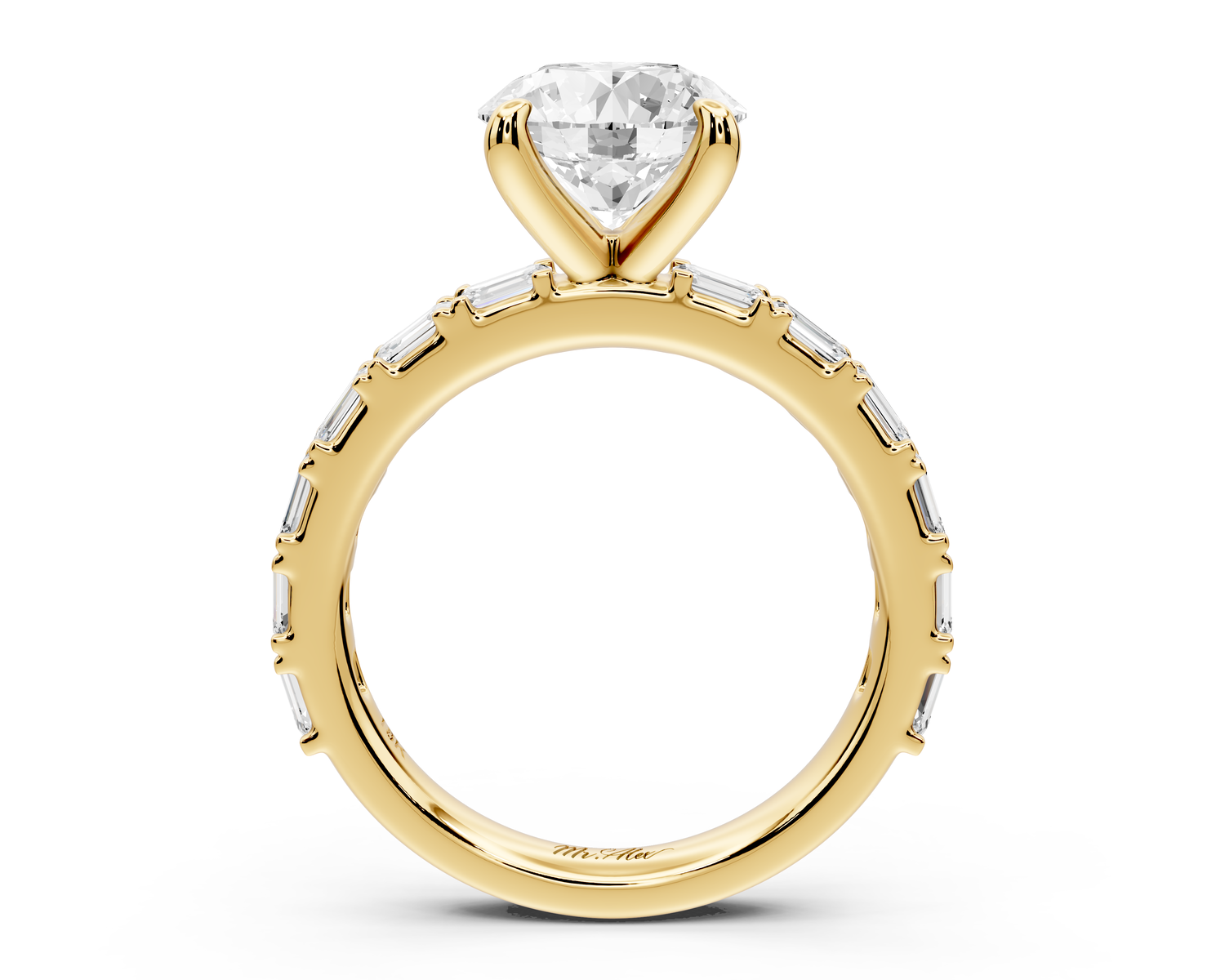 Nadia - 2ct 14k yellow gold round diamond with east-west emerald cut accent stones engagement ring