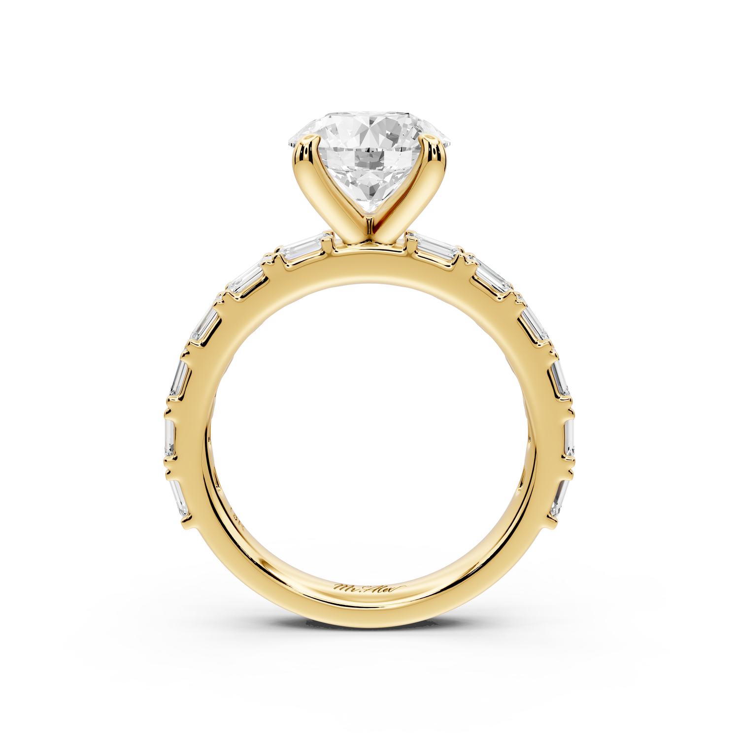 Nadia - 2ct 14k yellow gold round diamond with east-west emerald cut accent stones engagement ring