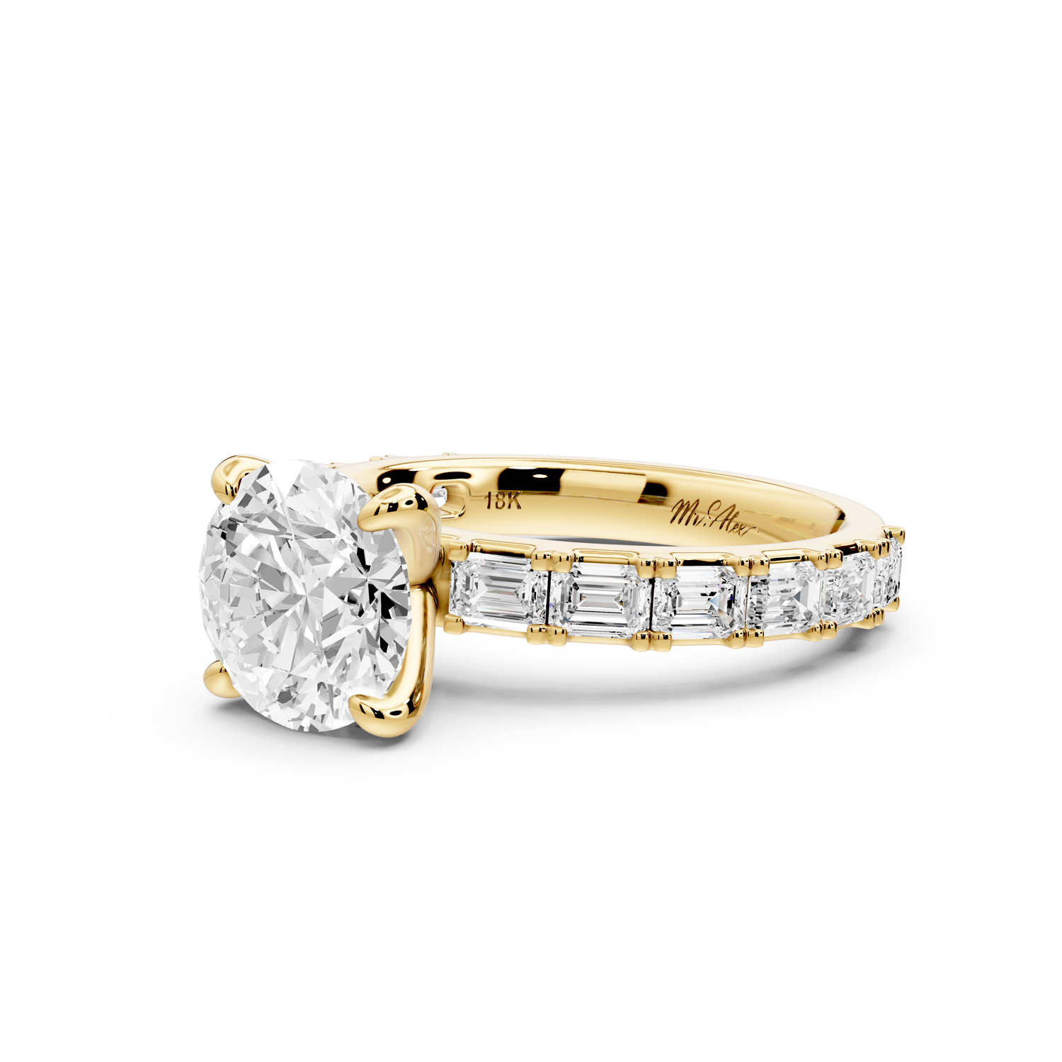 Nadia - 2ct 14k yellow gold round diamond with east-west emerald cut accent stones engagement ring