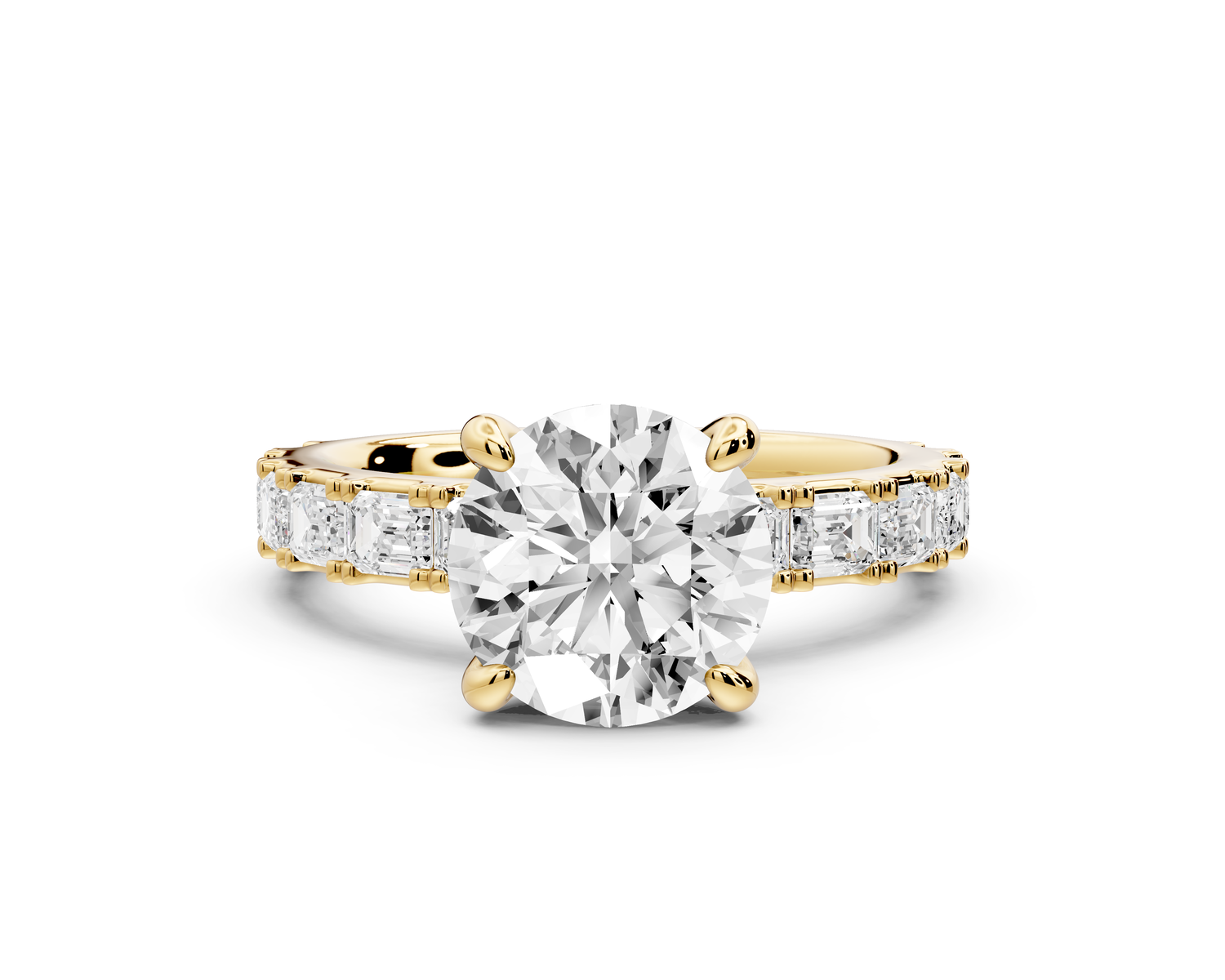 Nadia - 2ct 14k yellow gold round diamond with east-west emerald cut accent stones engagement ring