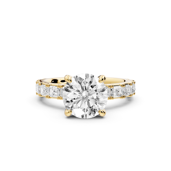 Nadia - 2ct 14k yellow gold round diamond with east-west emerald cut accent stones engagement ring