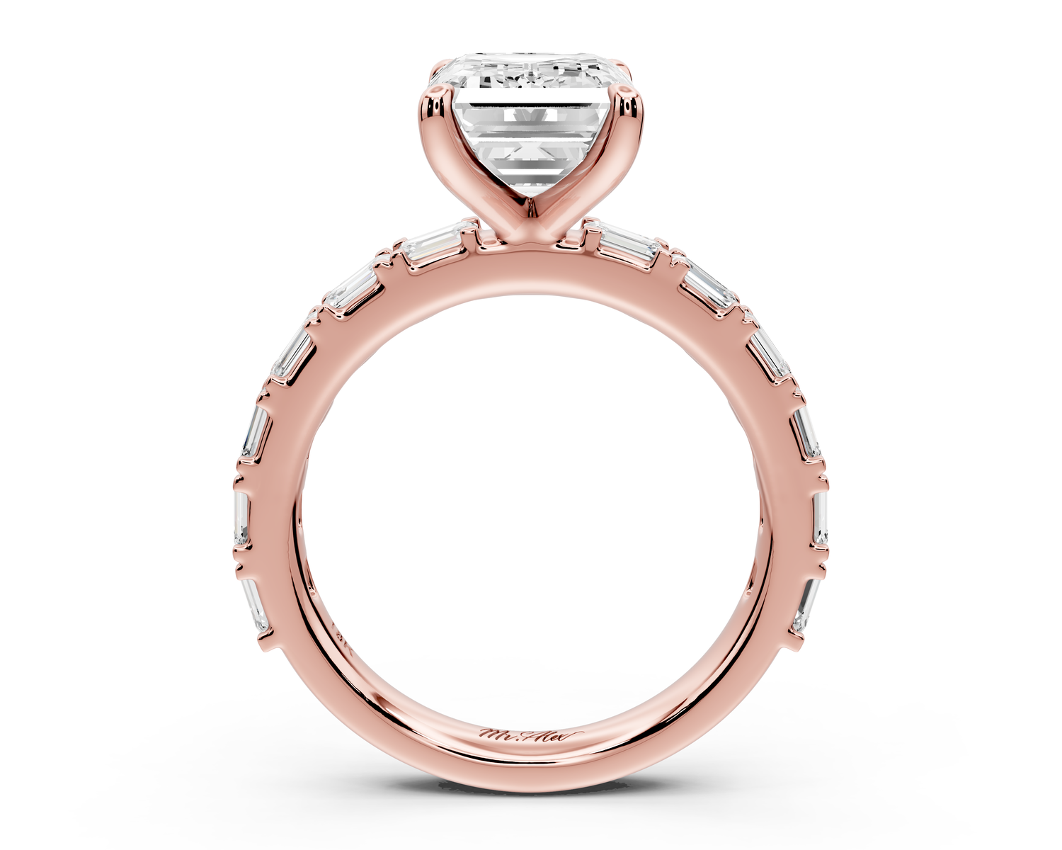 Nadia - 3ct 14k rose gold emerald diamond with east-west emerald cut accent stones engagement ring