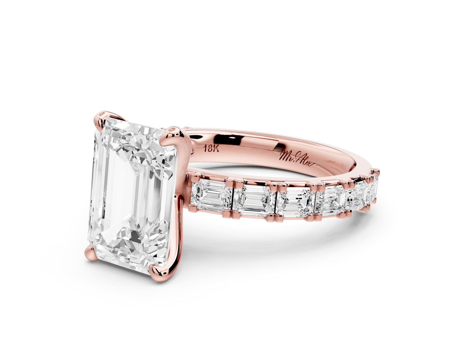 Nadia - 3ct 14k rose gold emerald diamond with east-west emerald cut accent stones engagement ring