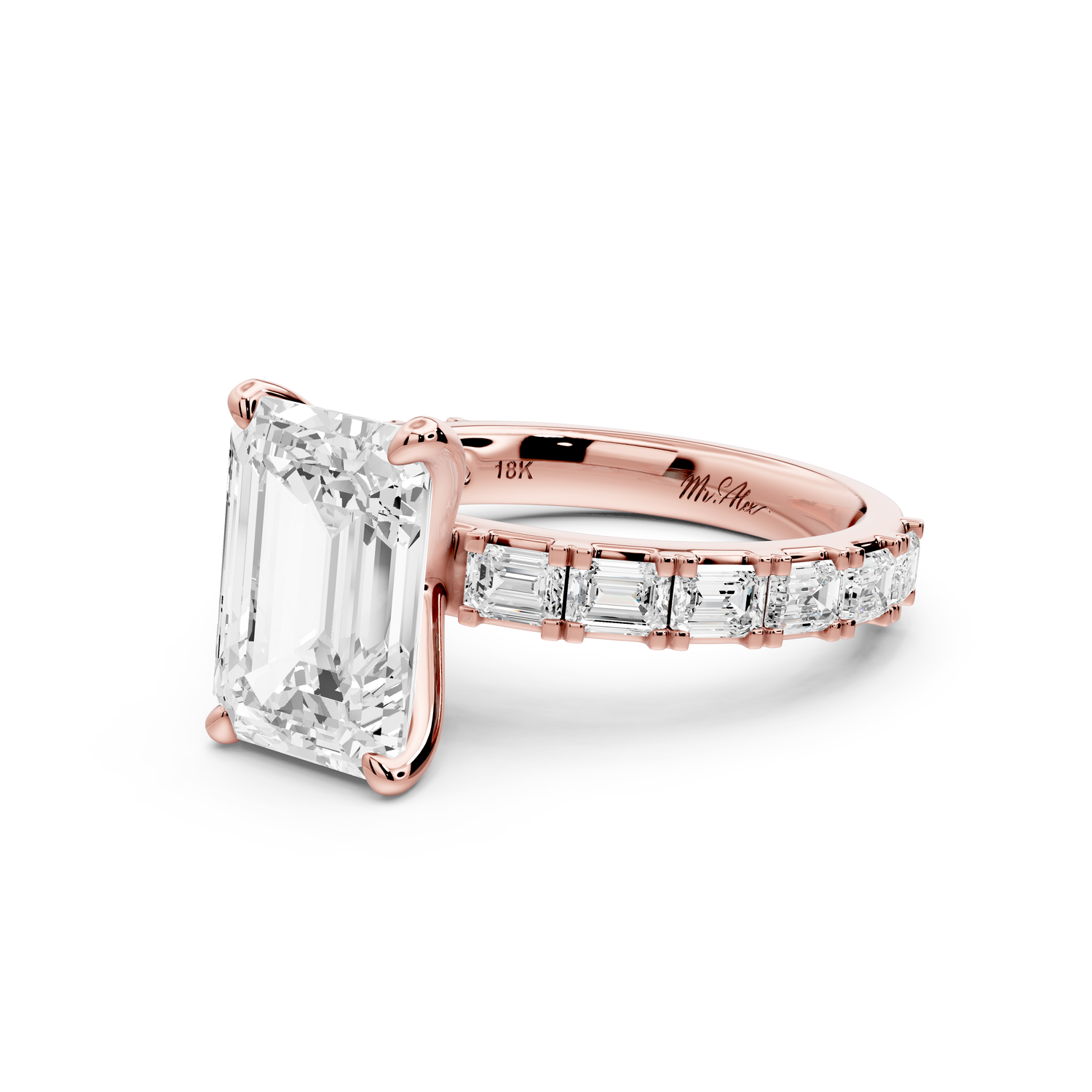 Nadia - 3ct 14k rose gold emerald diamond with east-west emerald cut accent stones engagement ring