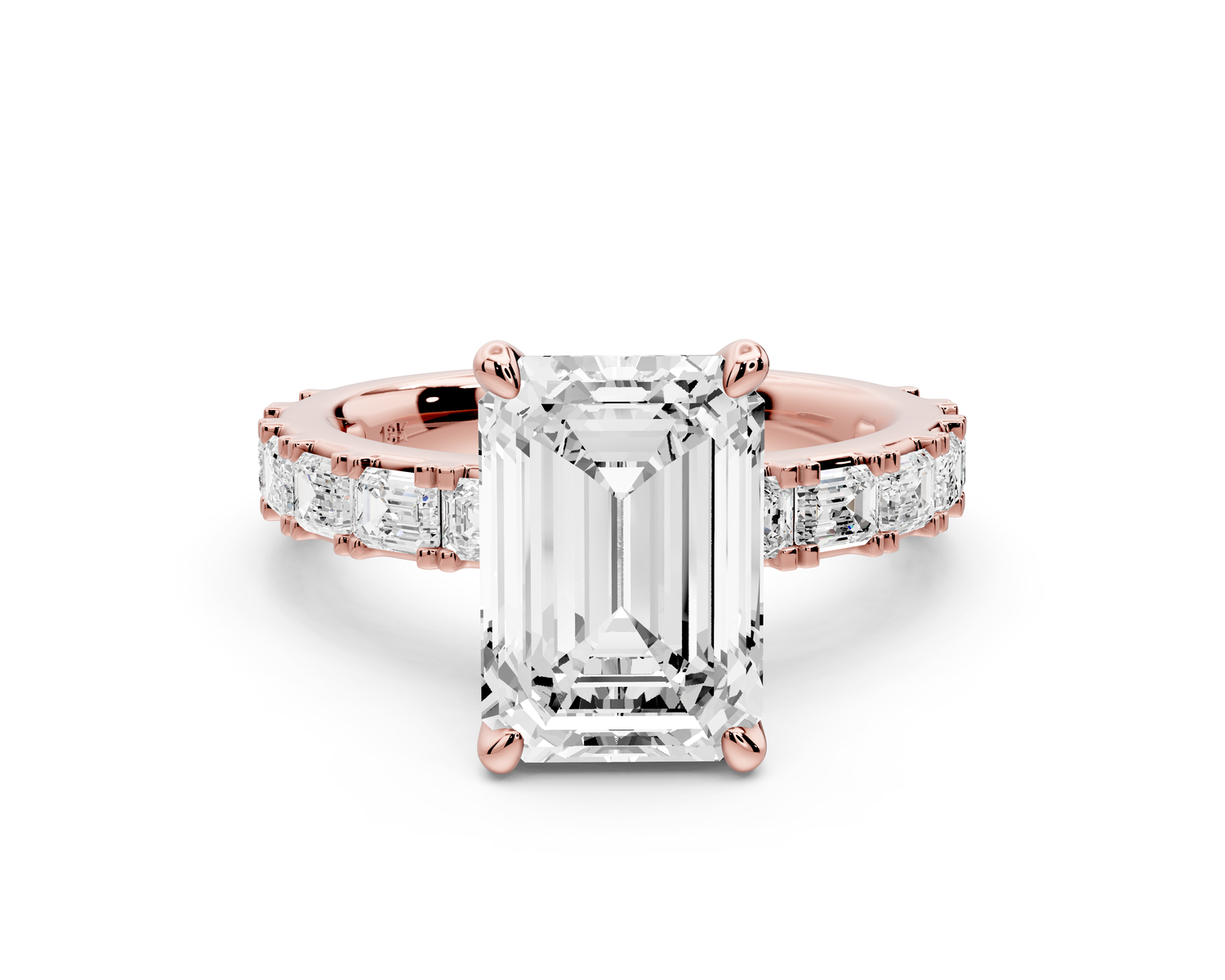 Nadia - 3ct 14k rose gold emerald diamond with east-west emerald cut accent stones engagement ring