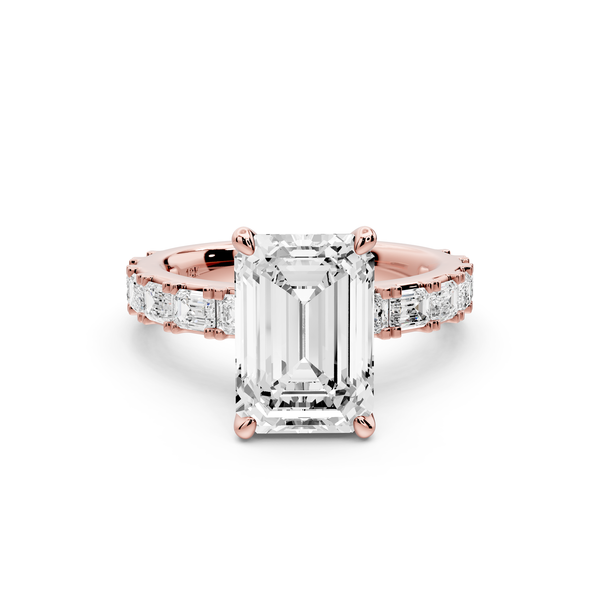 Nadia - 3ct 14k rose gold emerald diamond with east-west emerald cut accent stones engagement ring