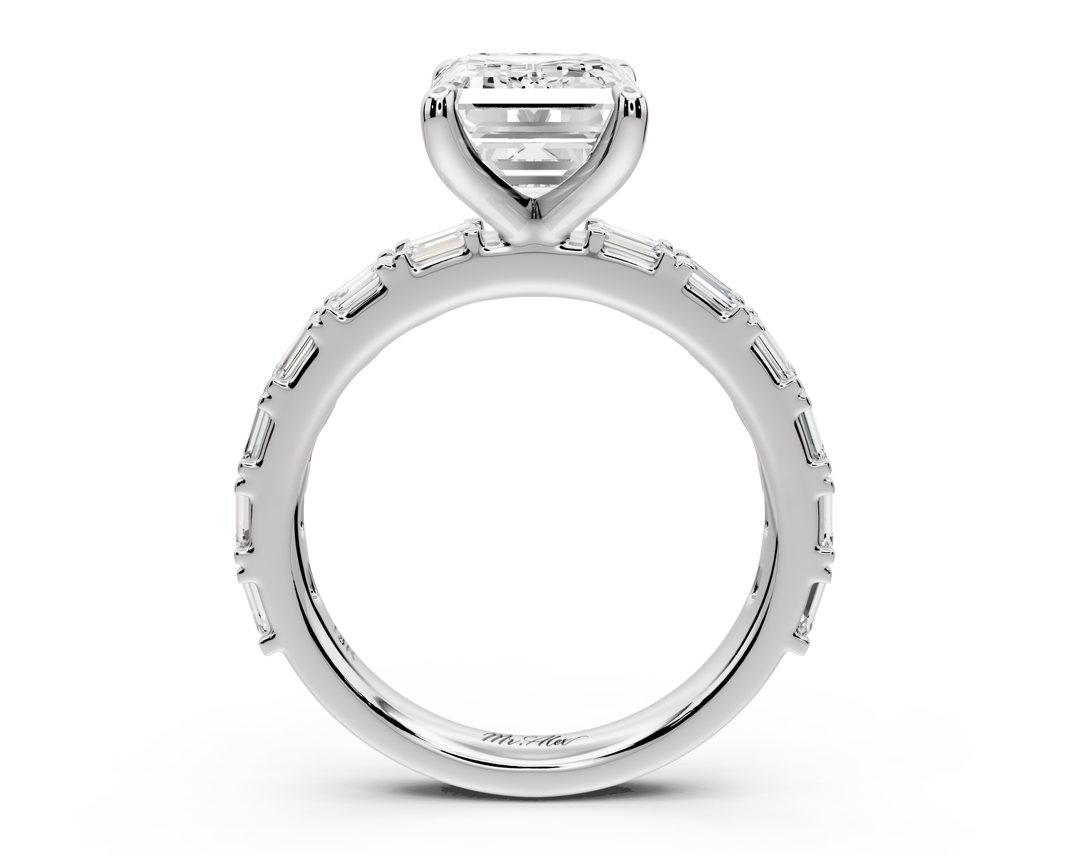 Nadia - 3ct 14k white gold emerald diamond with east-west emerald cut accent stones engagement ring