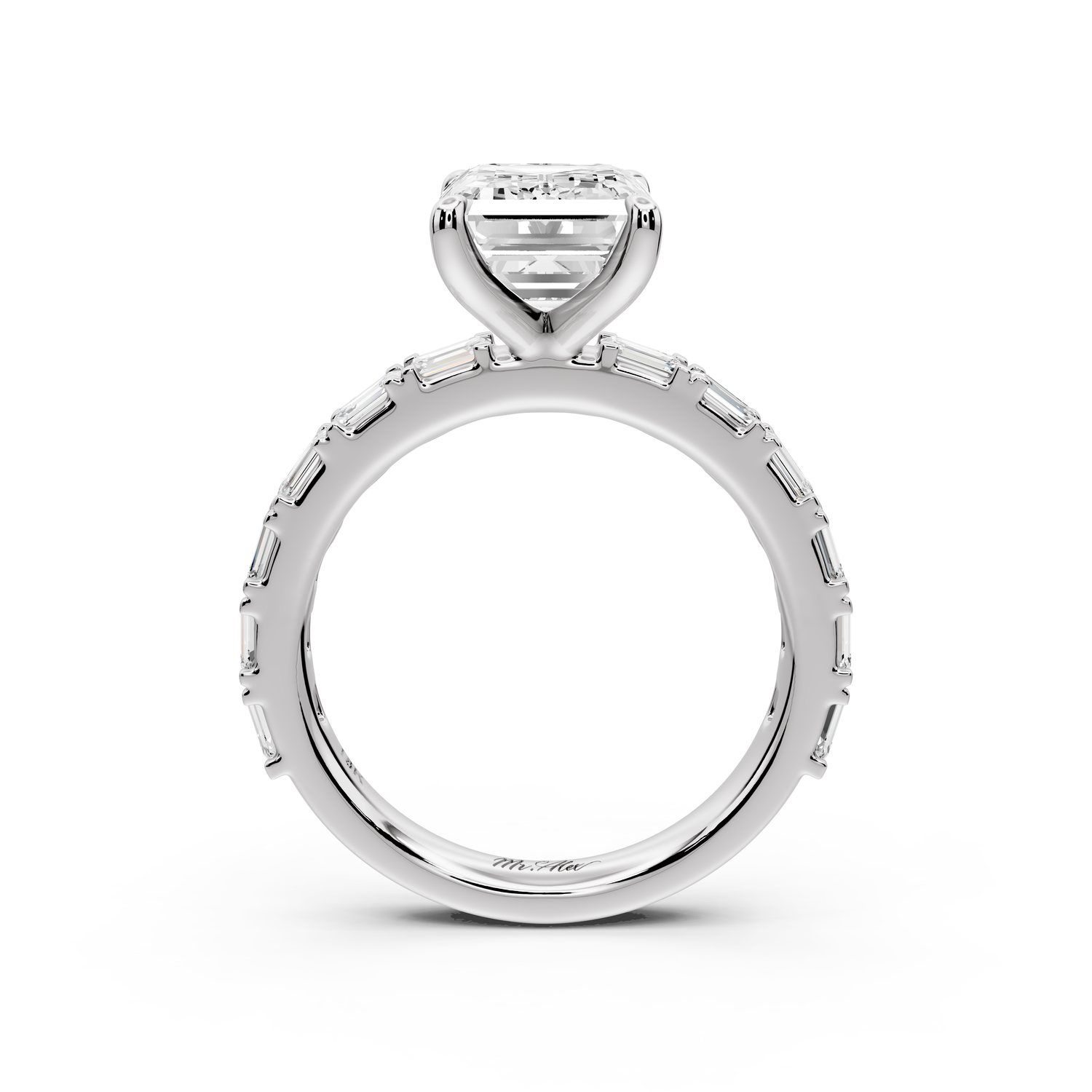 Nadia - 3ct 14k white gold emerald diamond with east-west emerald cut accent stones engagement ring