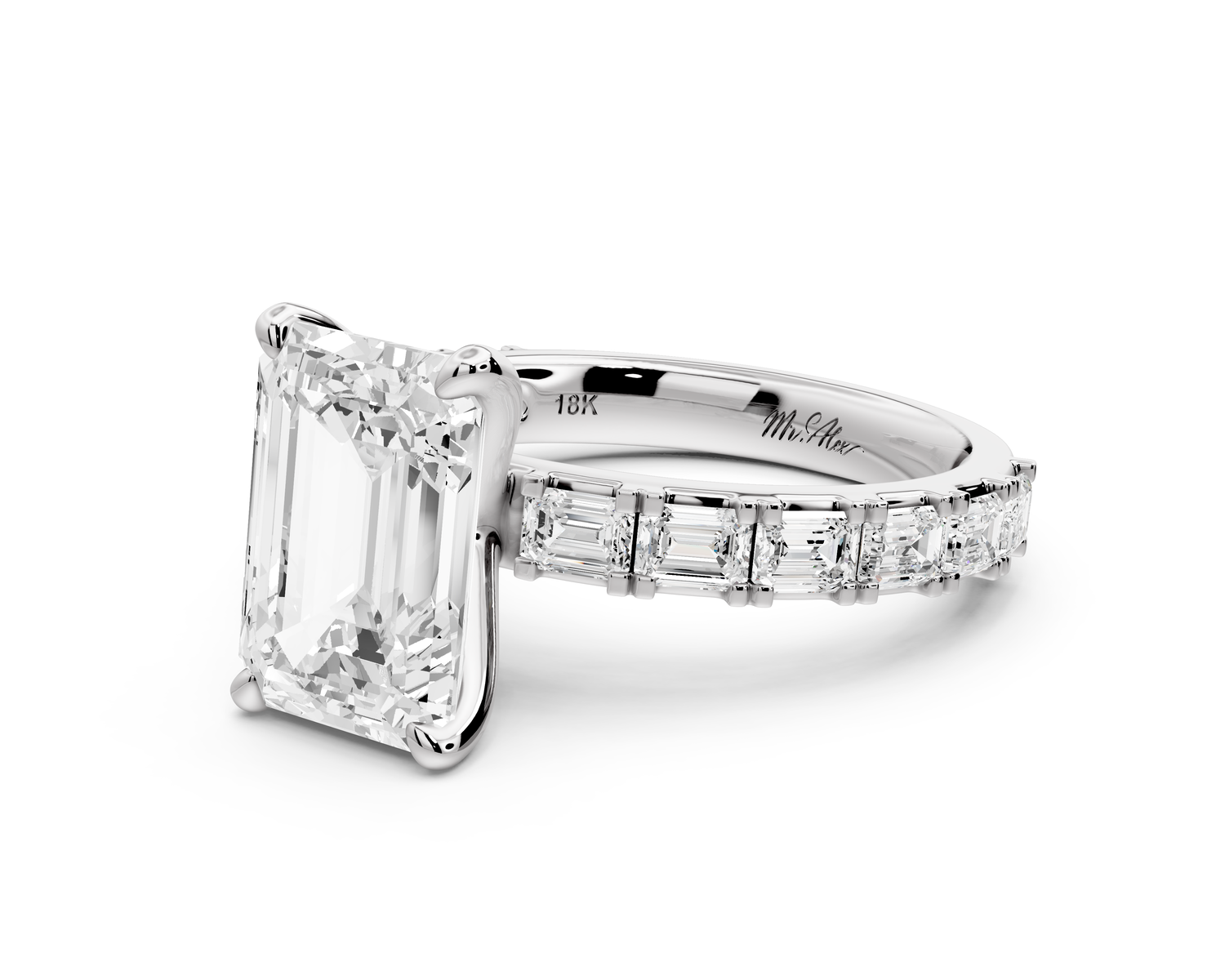 Nadia - 3ct 14k white gold emerald diamond with east-west emerald cut accent stones engagement ring