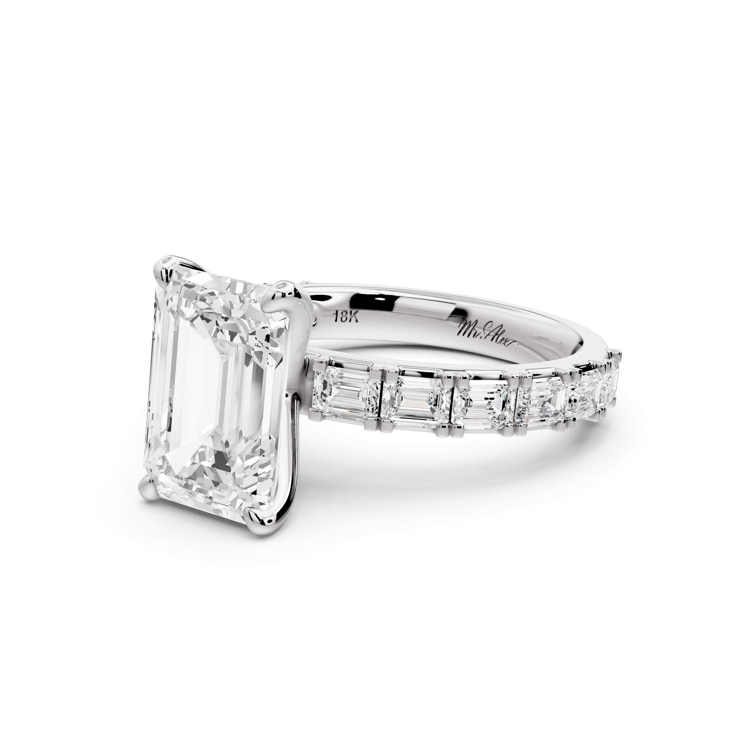 Nadia - 3ct 14k white gold emerald diamond with east-west emerald cut accent stones engagement ring