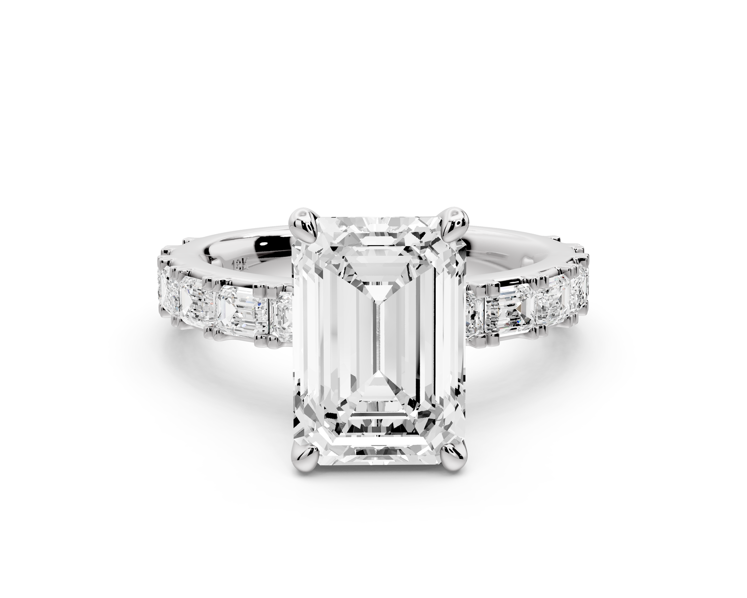 Nadia - 3ct 14k white gold emerald diamond with east-west emerald cut accent stones engagement ring