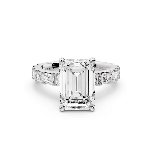 Nadia - 3ct 14k white gold emerald diamond with east-west emerald cut accent stones engagement ring