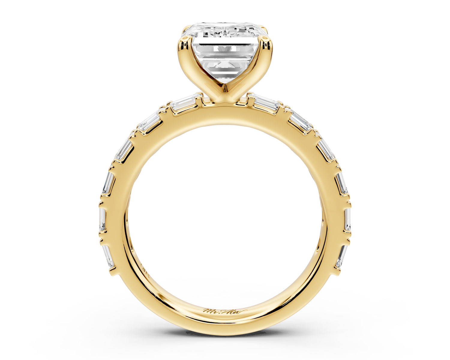 Nadia - 3ct 14k yellow gold emerald diamond with east-west emerald cut accent stones engagement ring