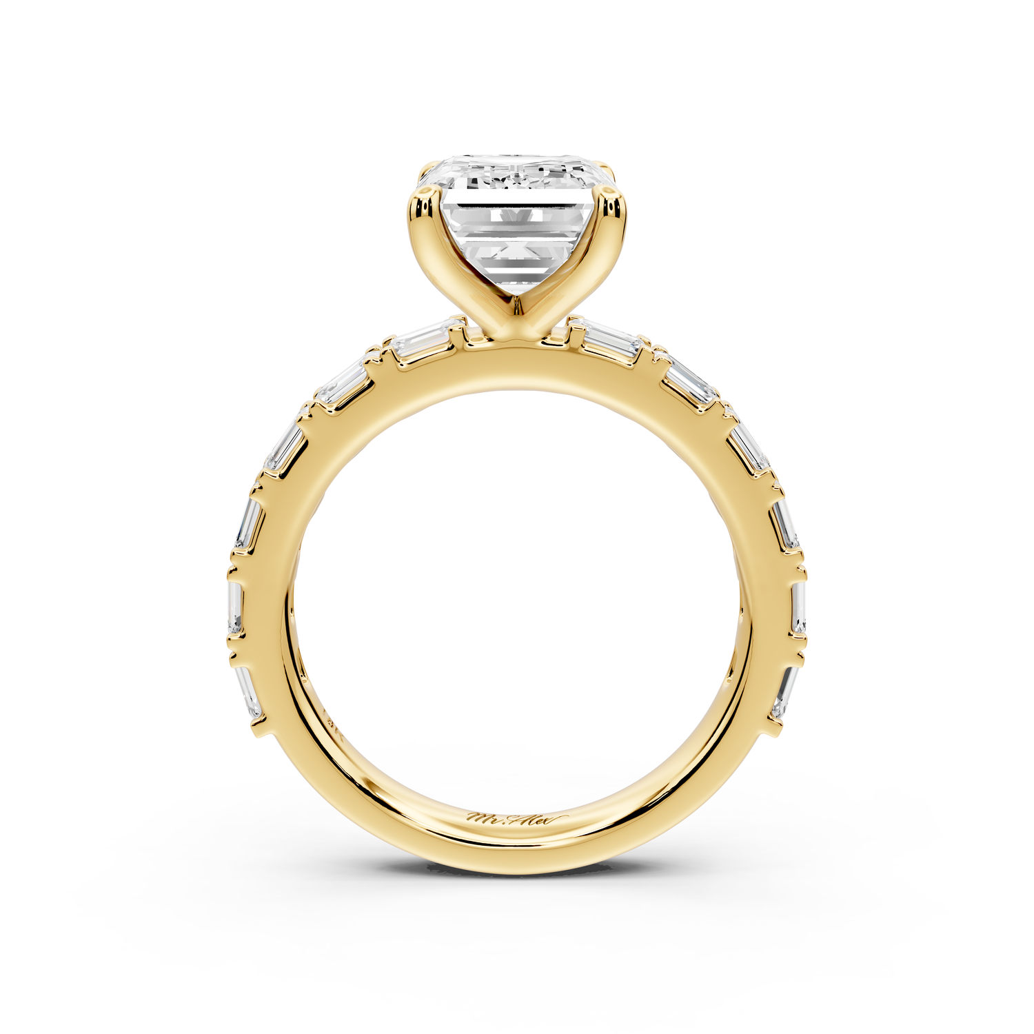 Nadia - 3ct 14k yellow gold emerald diamond with east-west emerald cut accent stones engagement ring