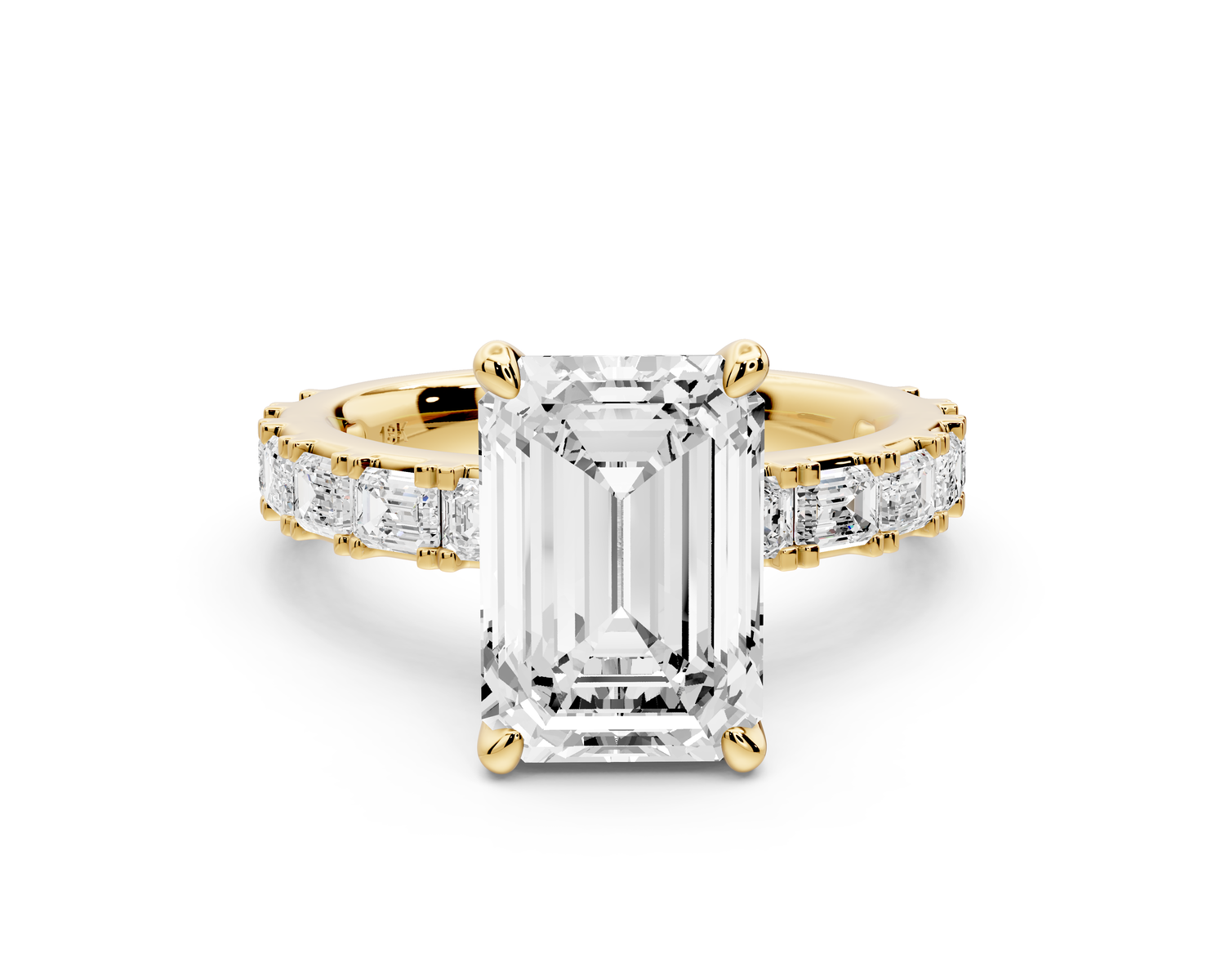 Nadia - 3ct 14k yellow gold emerald diamond with east-west emerald cut accent stones engagement ring