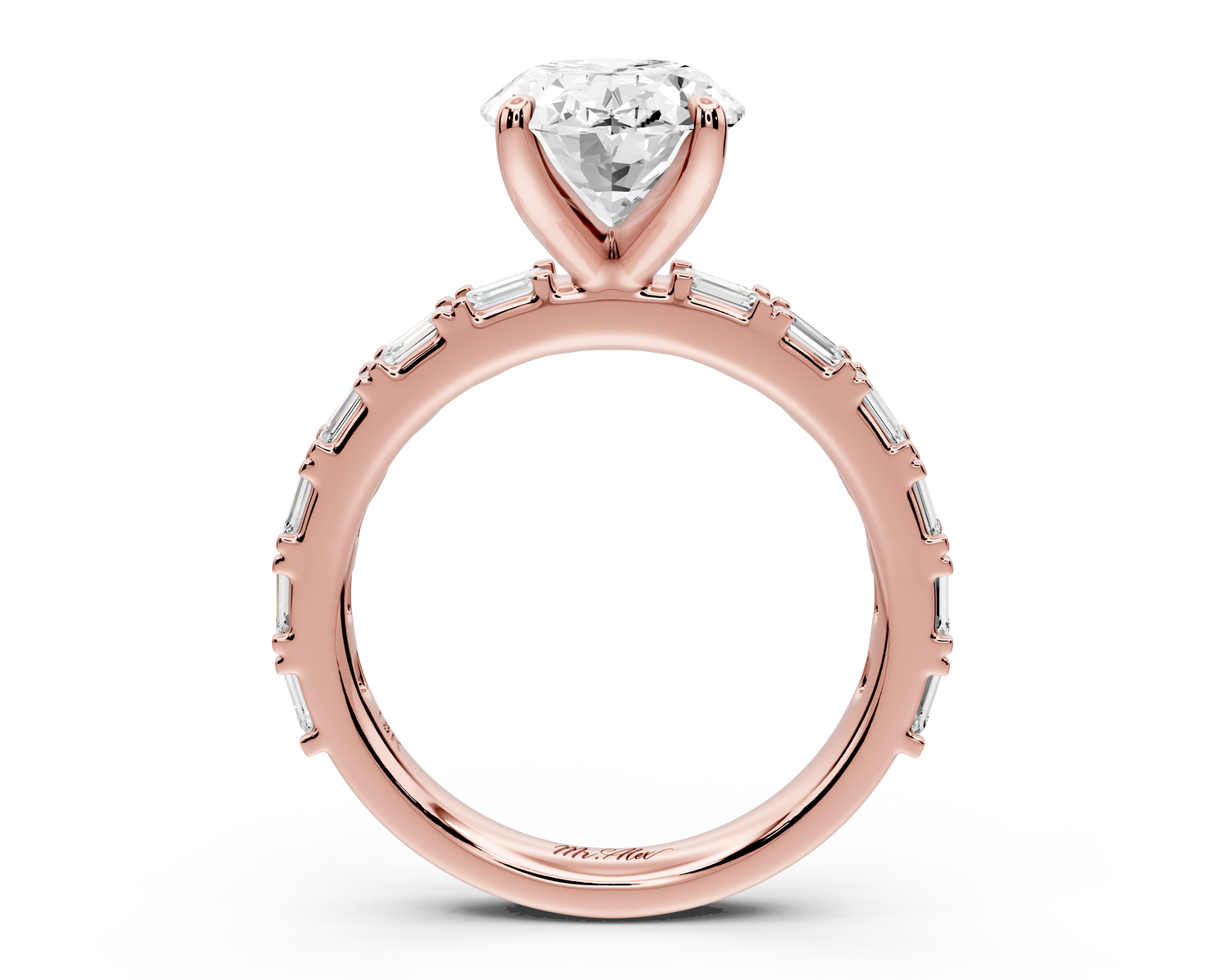 Nadia - 3ct 14k rose gold oval diamond with east-west emerald cut accent stones engagement ring