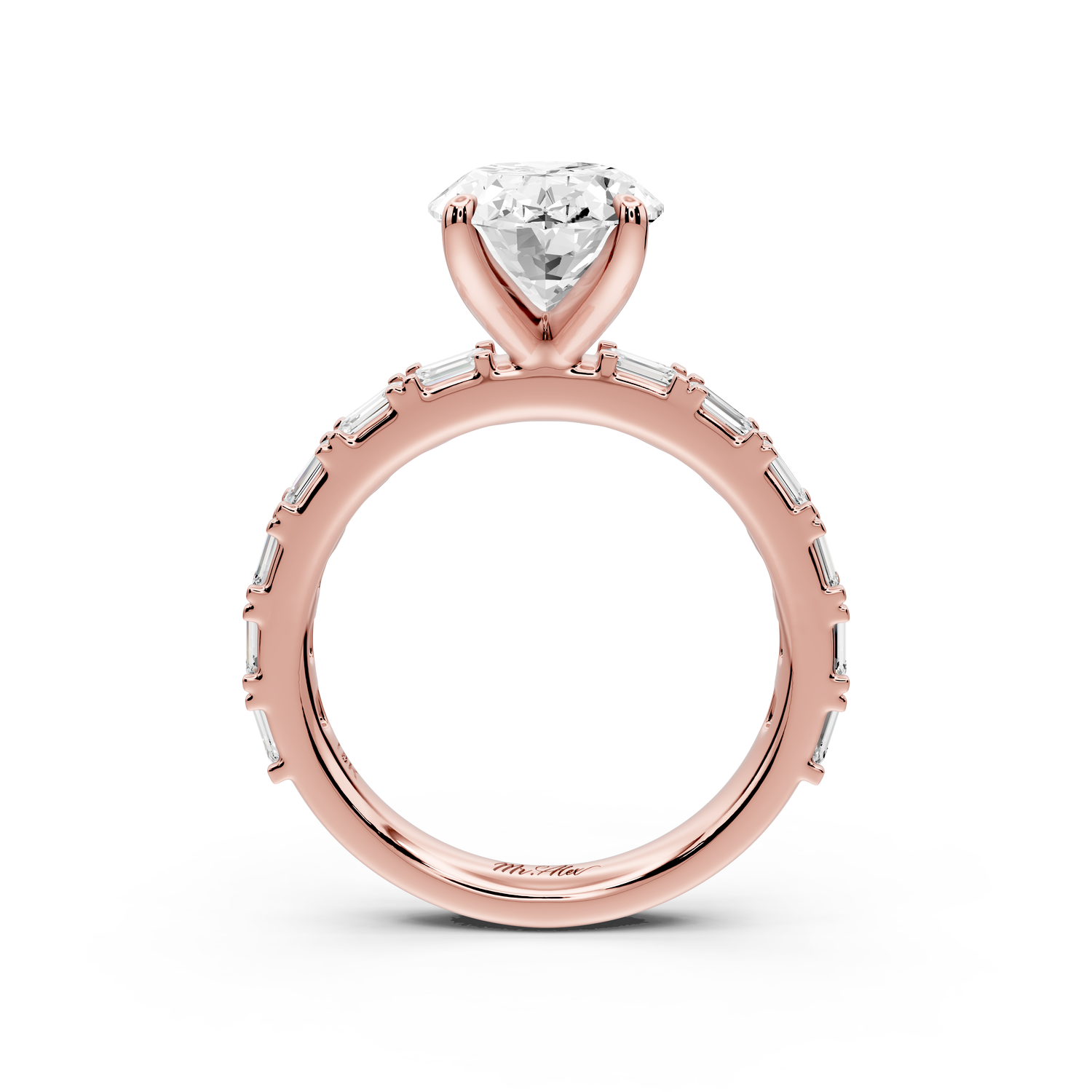 Nadia - 3ct 14k rose gold oval diamond with east-west emerald cut accent stones engagement ring