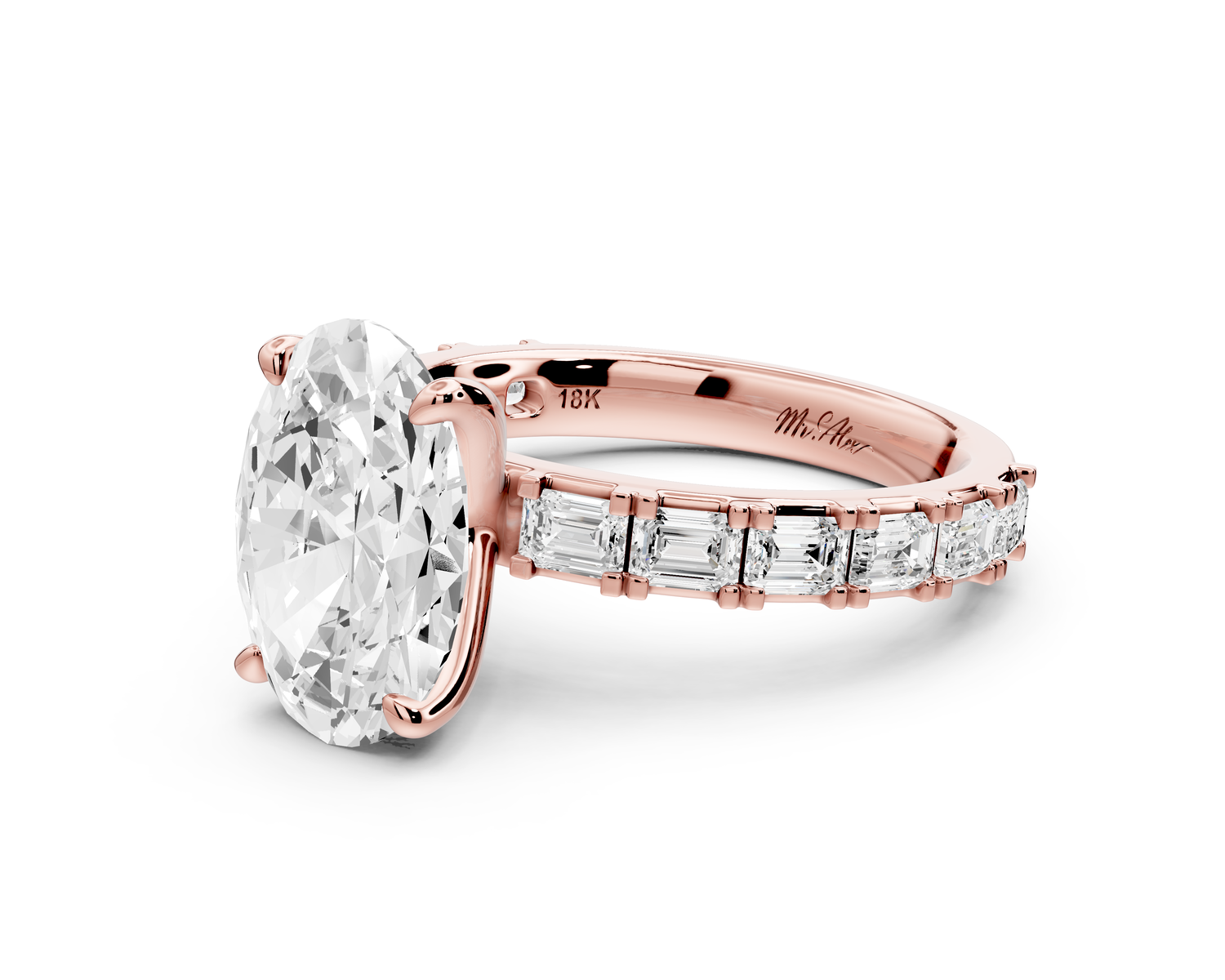 Nadia - 3ct 14k rose gold oval diamond with east-west emerald cut accent stones engagement ring