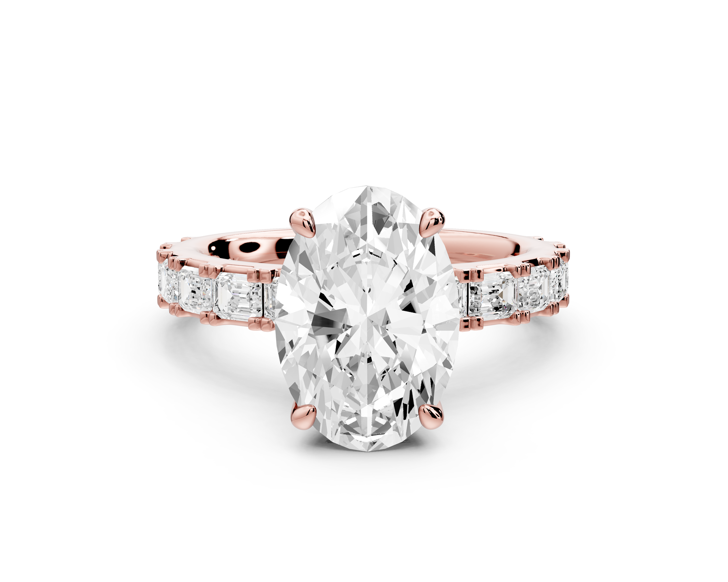 Nadia - 3ct 14k rose gold oval diamond with east-west emerald cut accent stones engagement ring