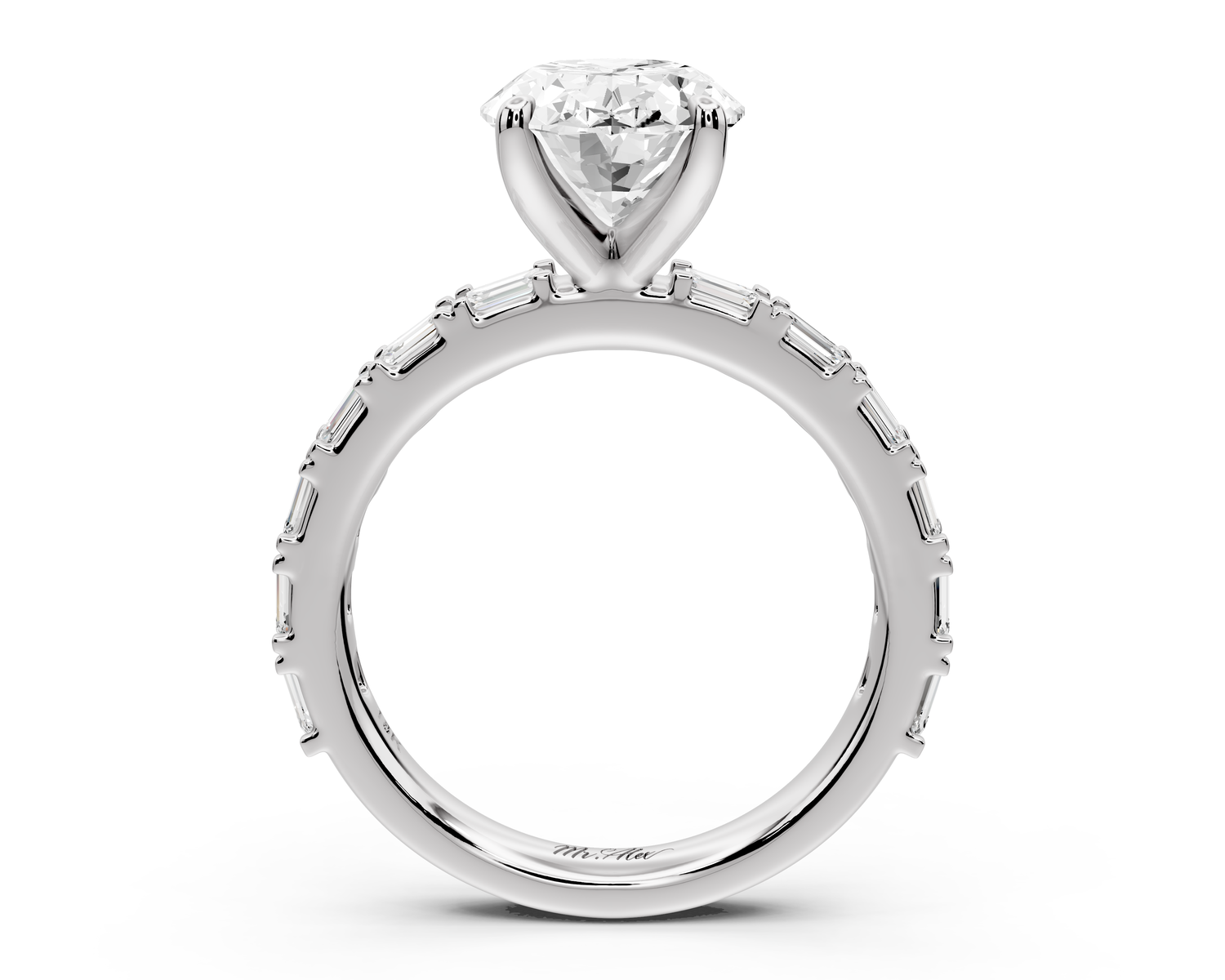 Nadia - 3ct 14k white gold oval diamond with east-west emerald cut accent stones engagement ring