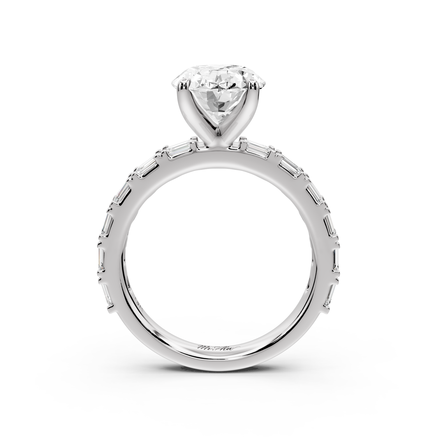 Nadia - 3ct 14k white gold oval diamond with east-west emerald cut accent stones engagement ring