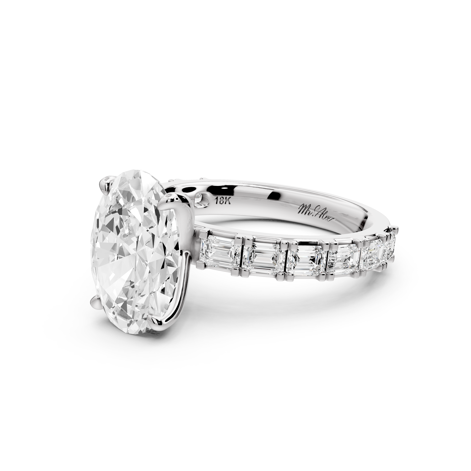 Nadia - 3ct 14k white gold oval diamond with east-west emerald cut accent stones engagement ring