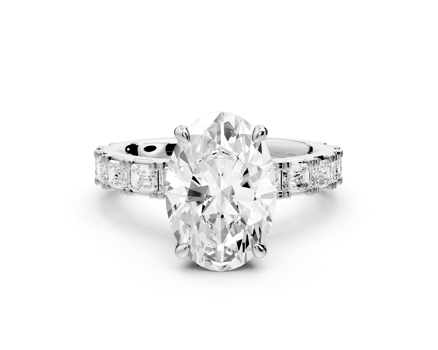 Nadia - 3ct 14k white gold oval diamond with east-west emerald cut accent stones engagement ring