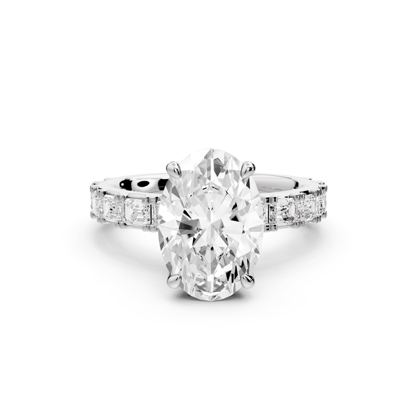 Nadia - 3ct 14k white gold oval diamond with east-west emerald cut accent stones engagement ring