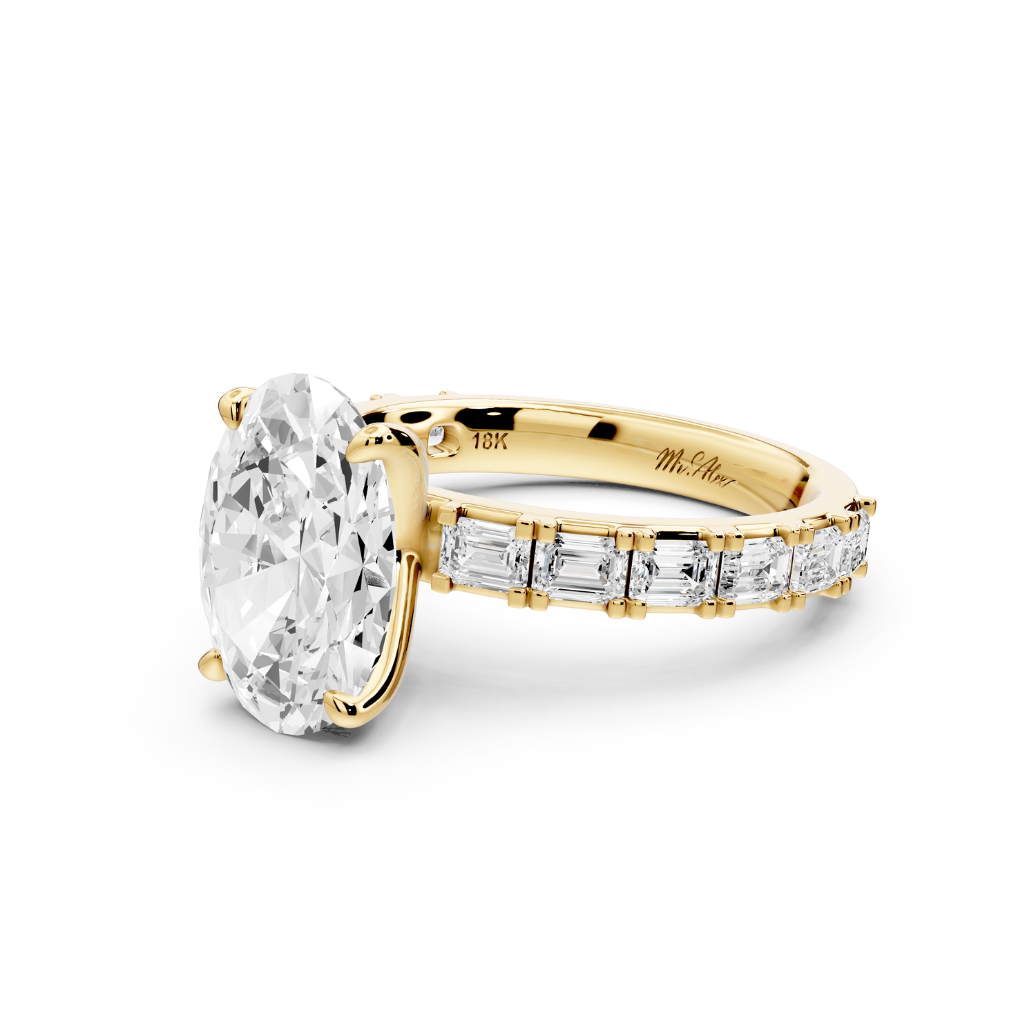 Nadia - 3ct 14k yellow gold oval diamond with east-west emerald cut accent stones engagement ring