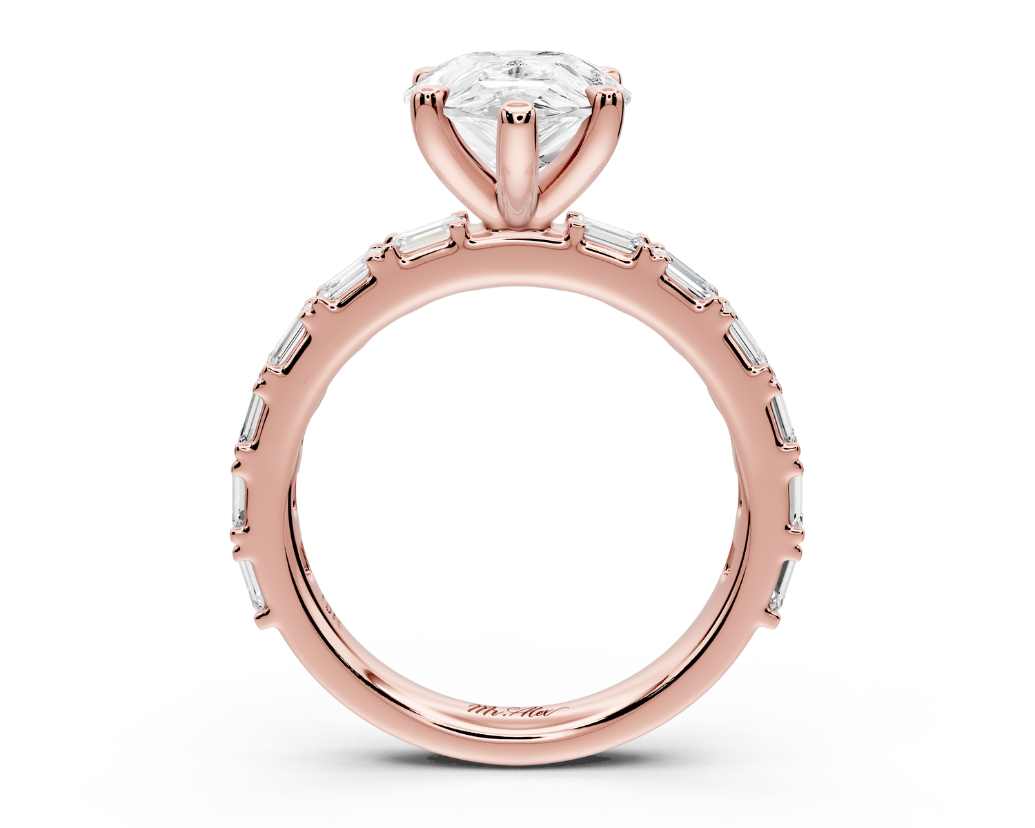 Nadia - 3ct 14k rose gold pear diamond with east-west emerald cut accent stones engagement ring