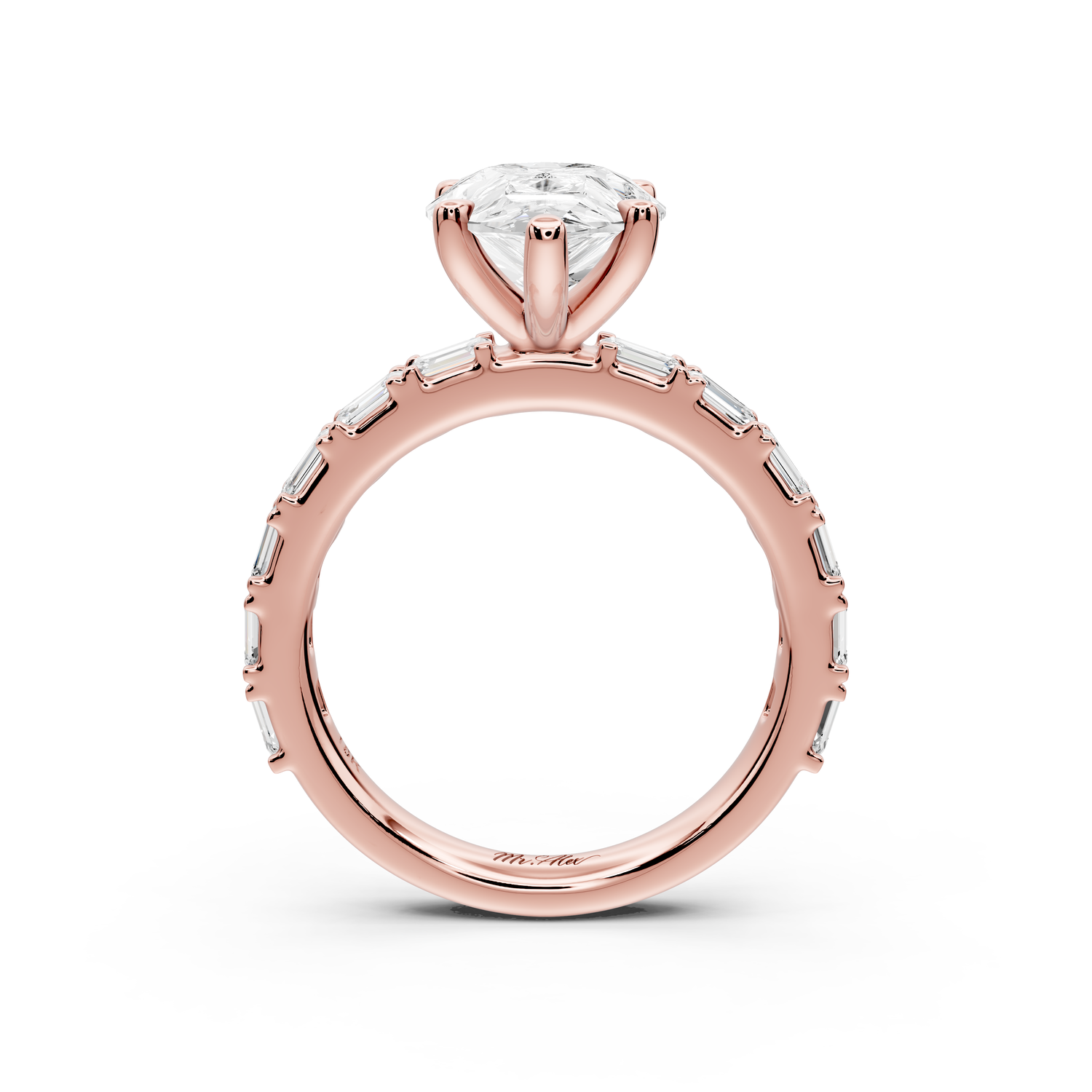 Nadia - 3ct 14k rose gold pear diamond with east-west emerald cut accent stones engagement ring