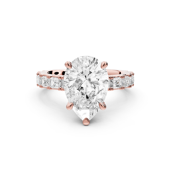 Nadia - 3ct 14k rose gold pear diamond with east-west emerald cut accent stones engagement ring