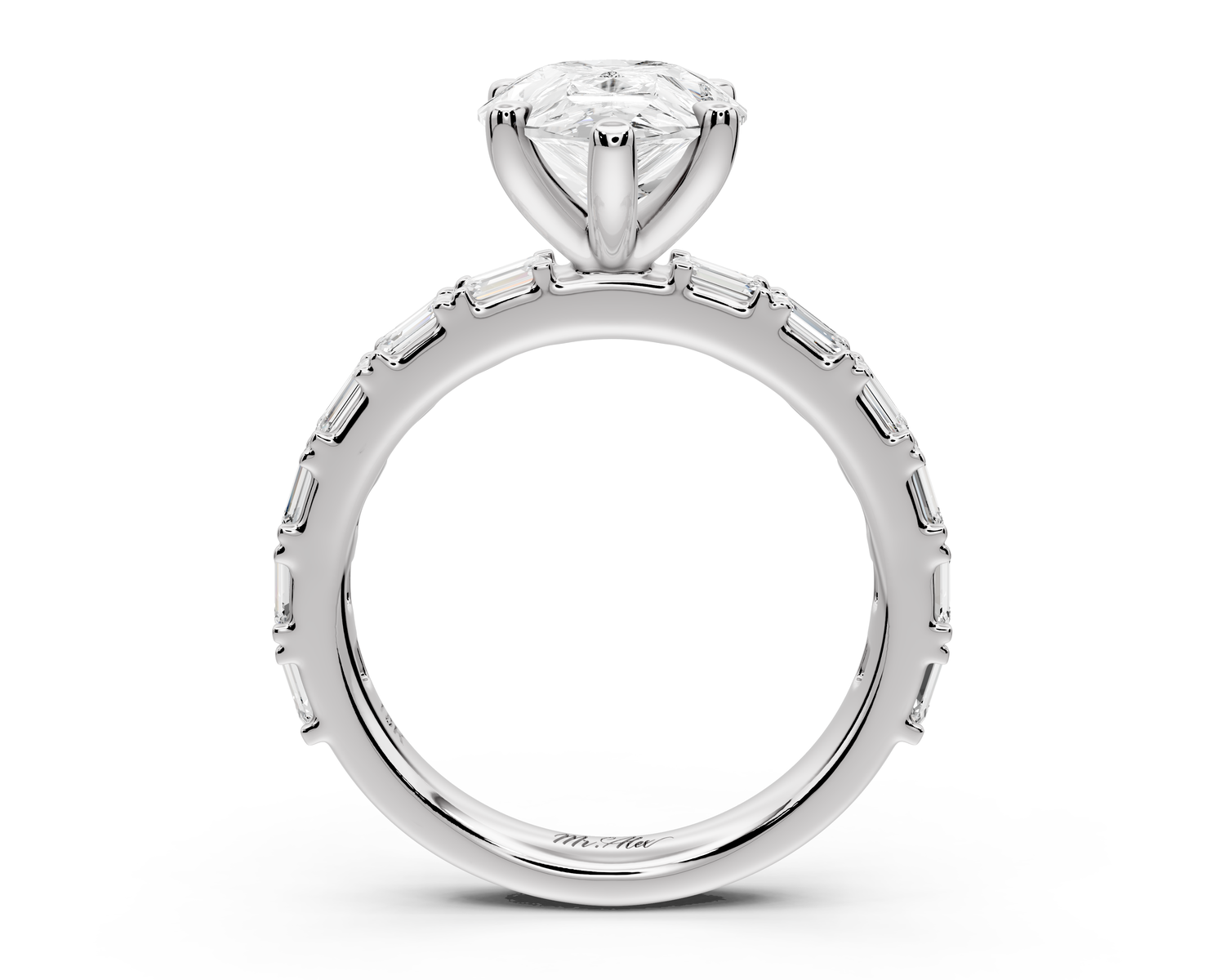Nadia - 3ct 14k white gold pear diamond with east-west emerald cut accent stones engagement ring