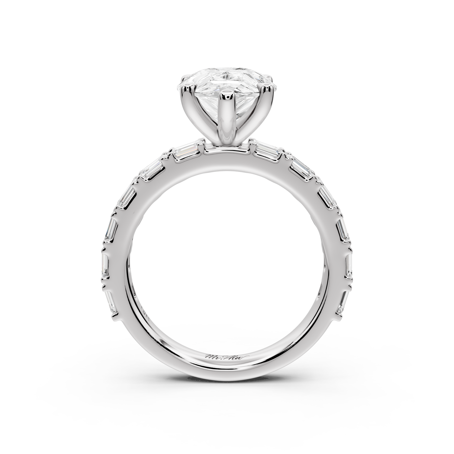 Nadia - 3ct 14k white gold pear diamond with east-west emerald cut accent stones engagement ring