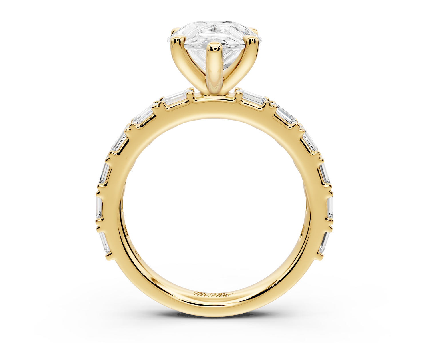 Nadia - 3ct 14k yellow gold pear diamond with east-west emerald cut accent stones engagement ring