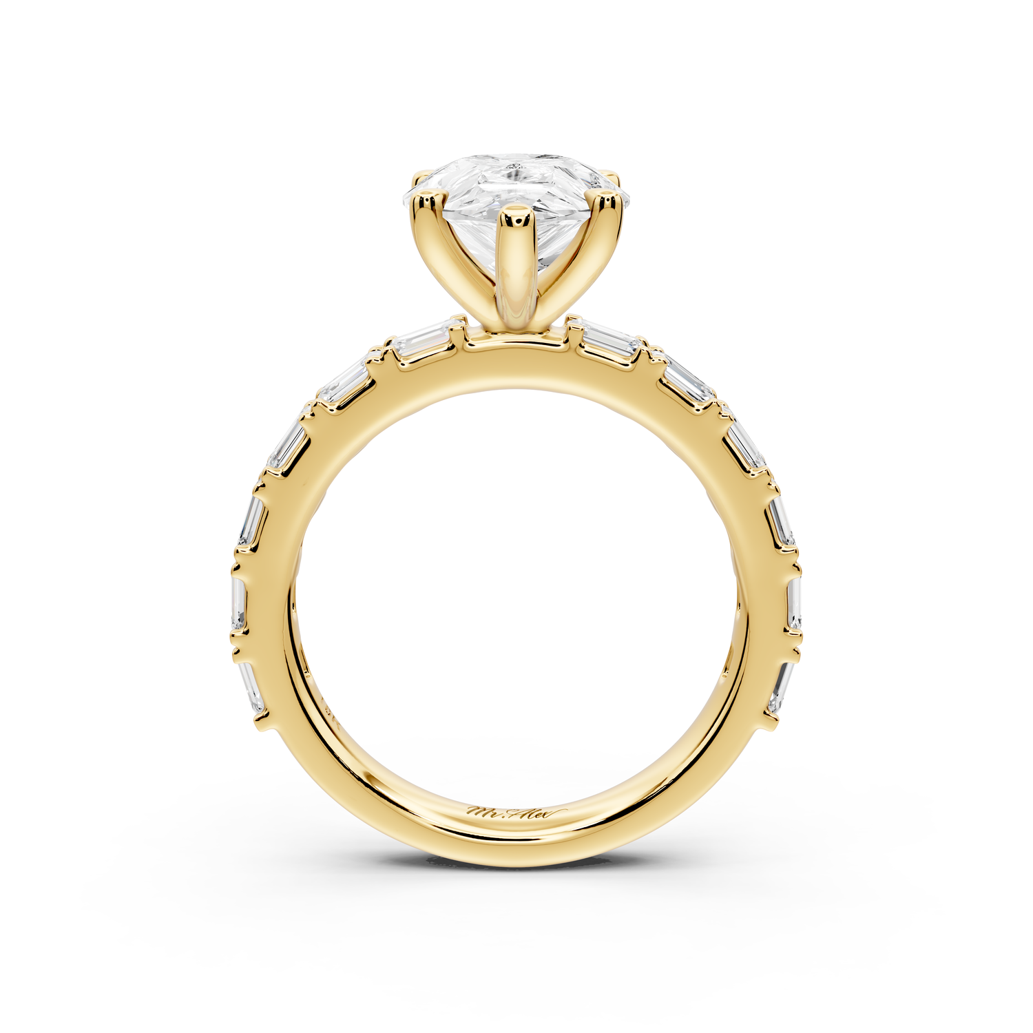 Nadia - 3ct 14k yellow gold pear diamond with east-west emerald cut accent stones engagement ring