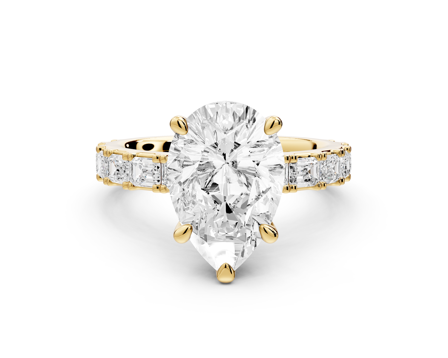 Nadia - 3ct 14k yellow gold pear diamond with east-west emerald cut accent stones engagement ring