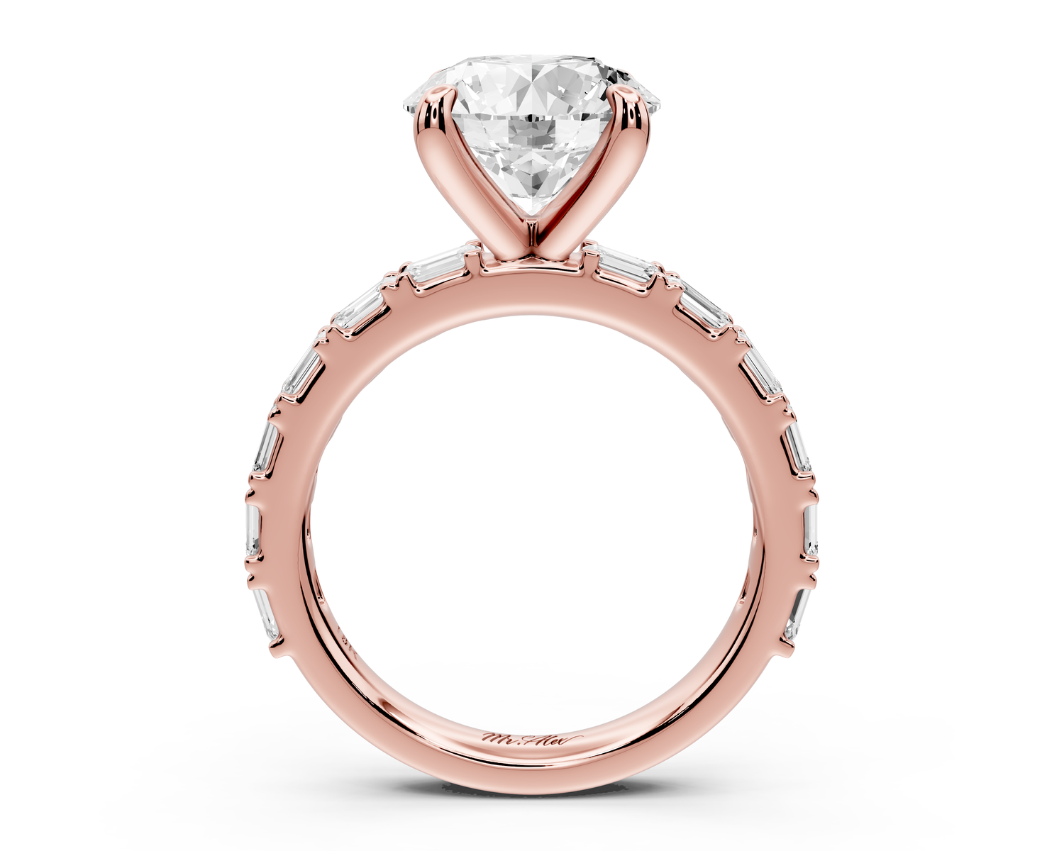 Nadia - 3ct 14k rose gold round diamond with east-west emerald cut accent stones engagement ring