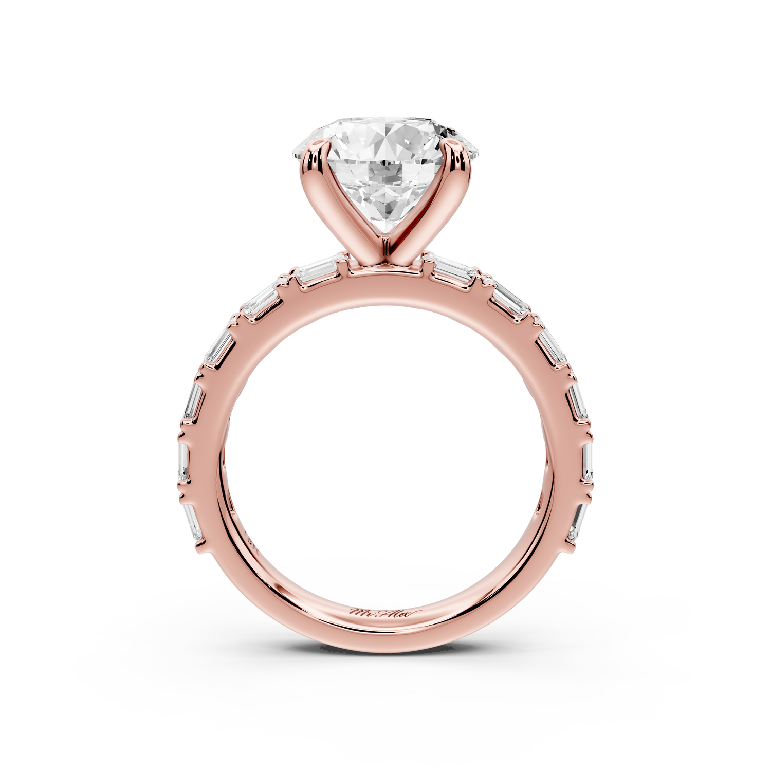 Nadia - 3ct 14k rose gold round diamond with east-west emerald cut accent stones engagement ring