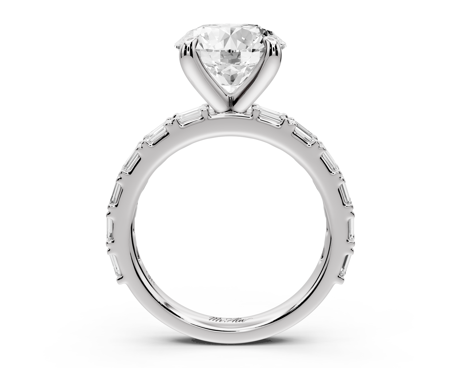 Nadia - 3ct 14k white gold round diamond with east-west emerald cut accent stones engagement ring