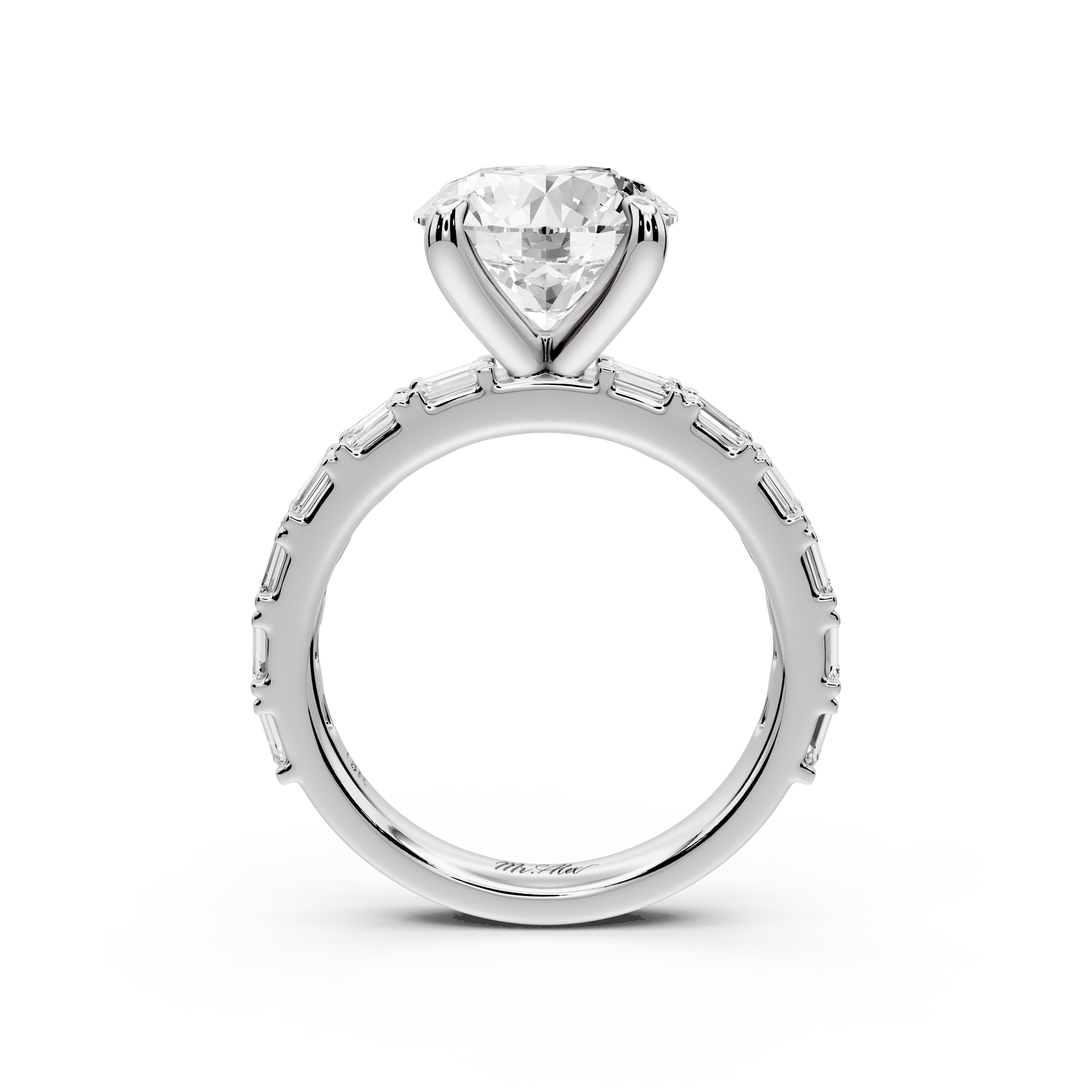 Nadia - 3ct 14k white gold round diamond with east-west emerald cut accent stones engagement ring