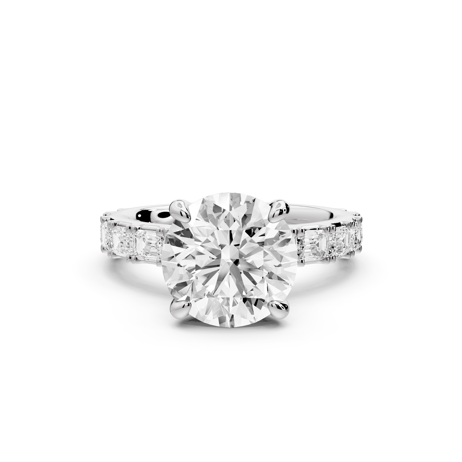 Nadia - 3ct 14k white gold round diamond with east-west emerald cut accent stones engagement ring