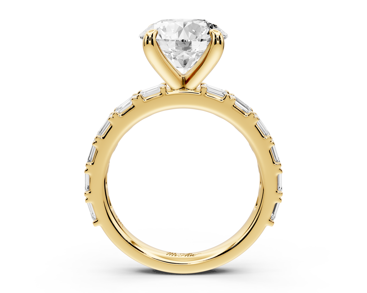 Nadia - 3ct 14k yellow gold round diamond with east-west emerald cut accent stones engagement ring