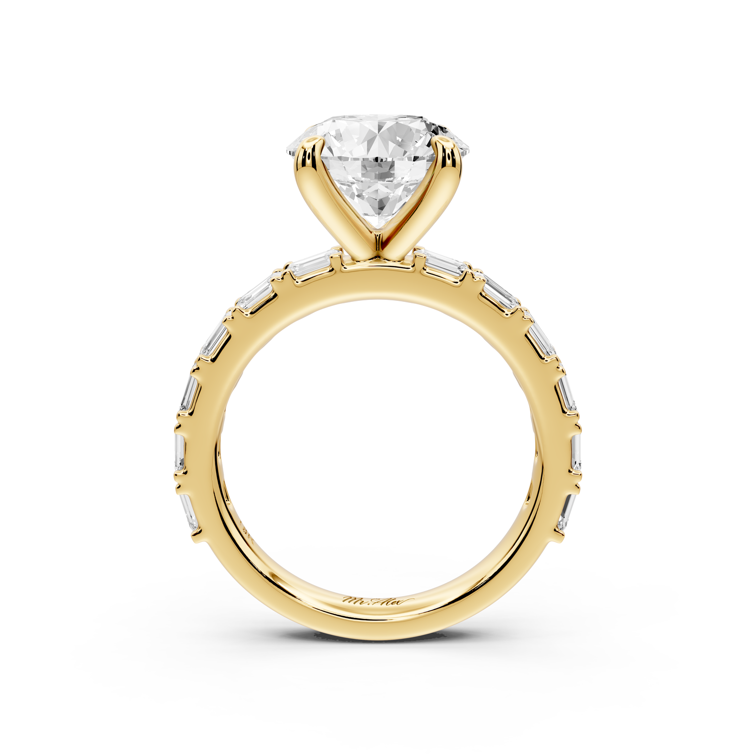 Nadia - 3ct 14k yellow gold round diamond with east-west emerald cut accent stones engagement ring
