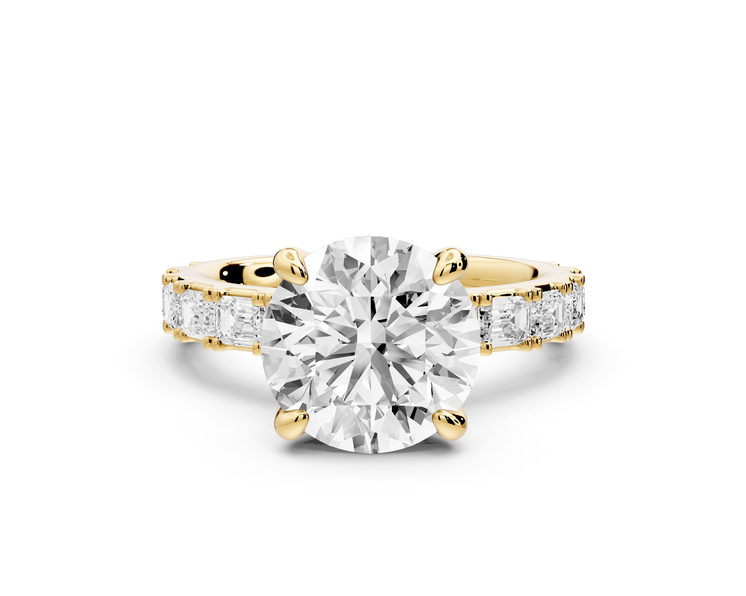 Nadia - 3ct 14k yellow gold round diamond with east-west emerald cut accent stones engagement ring