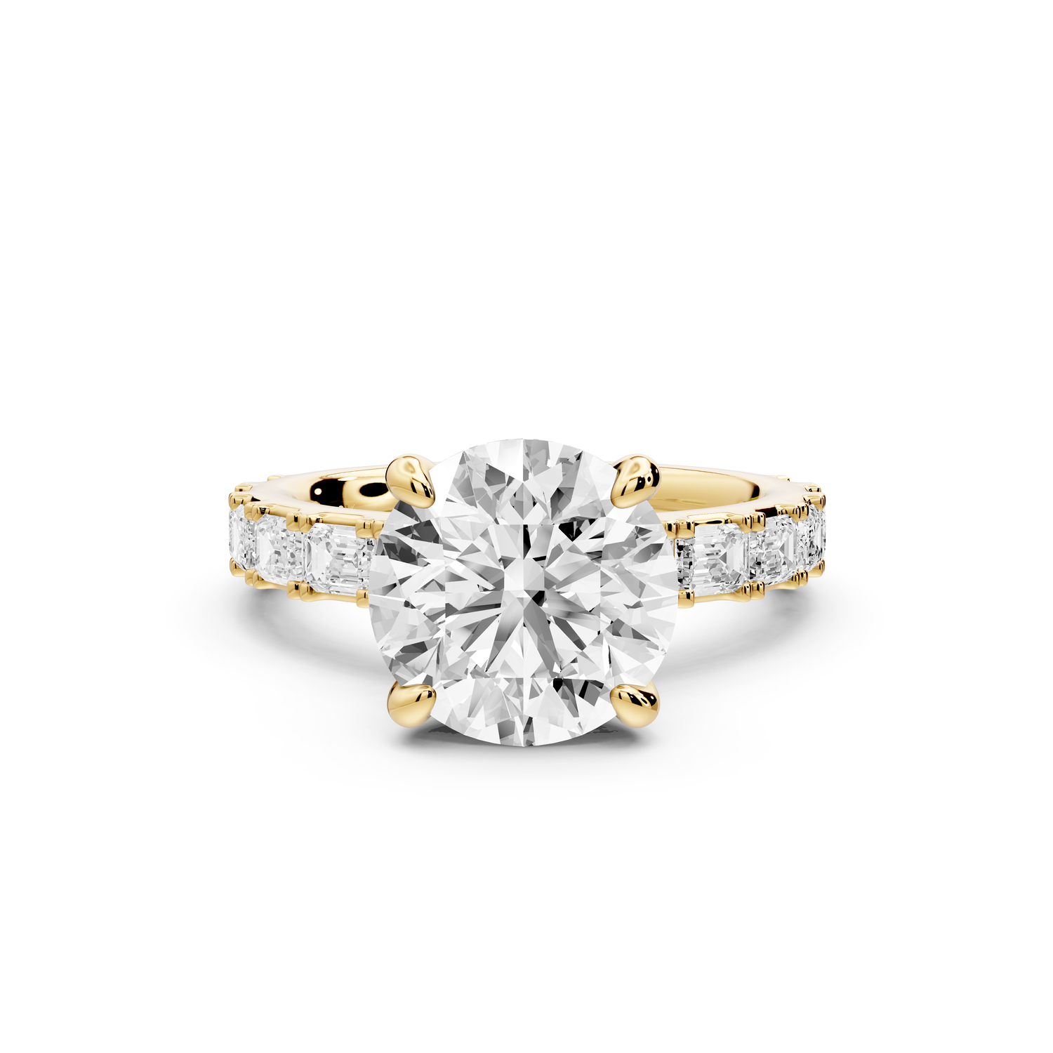 Nadia - 3ct 14k yellow gold round diamond with east-west emerald cut accent stones engagement ring