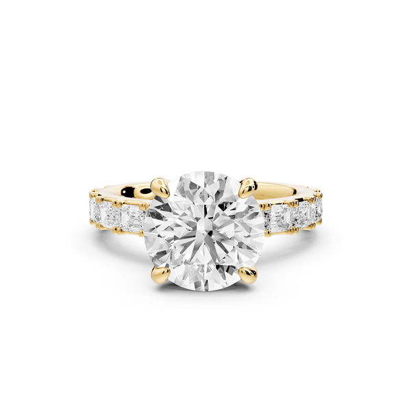 Nadia - 3ct 14k yellow gold round diamond with east-west emerald cut accent stones engagement ring