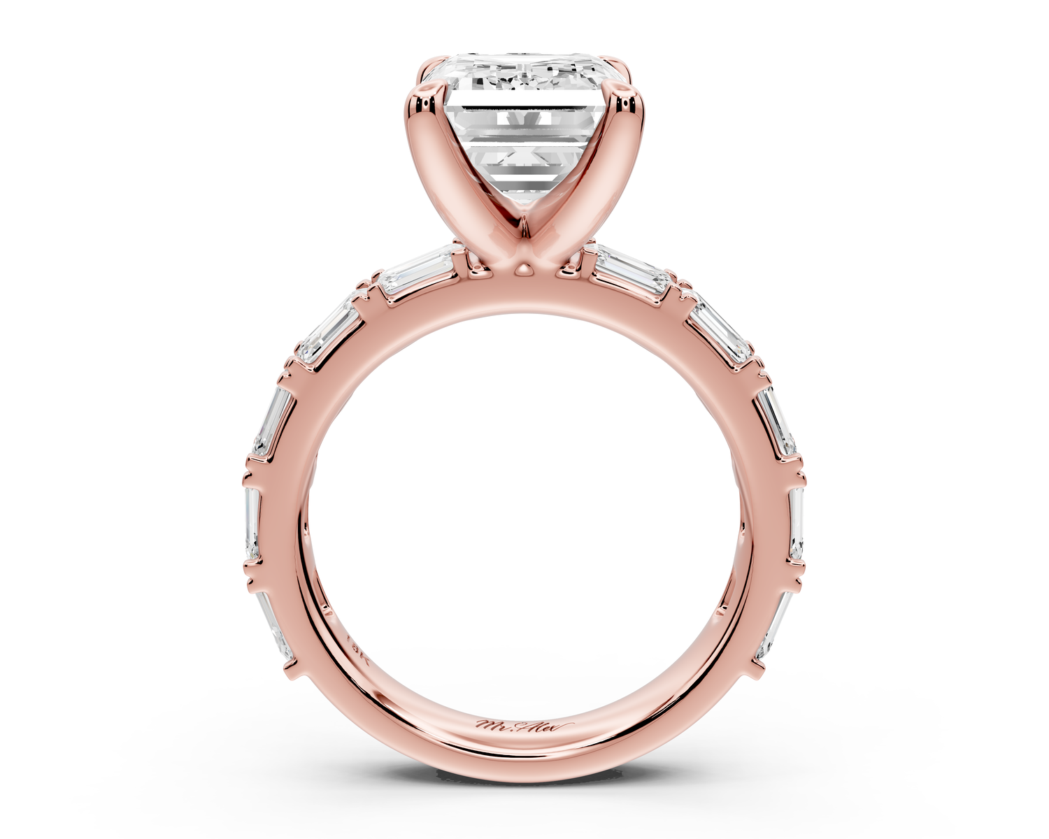 Nadia - 4ct 14k rose gold emerald diamond with east-west emerald cut accent stones engagement ring