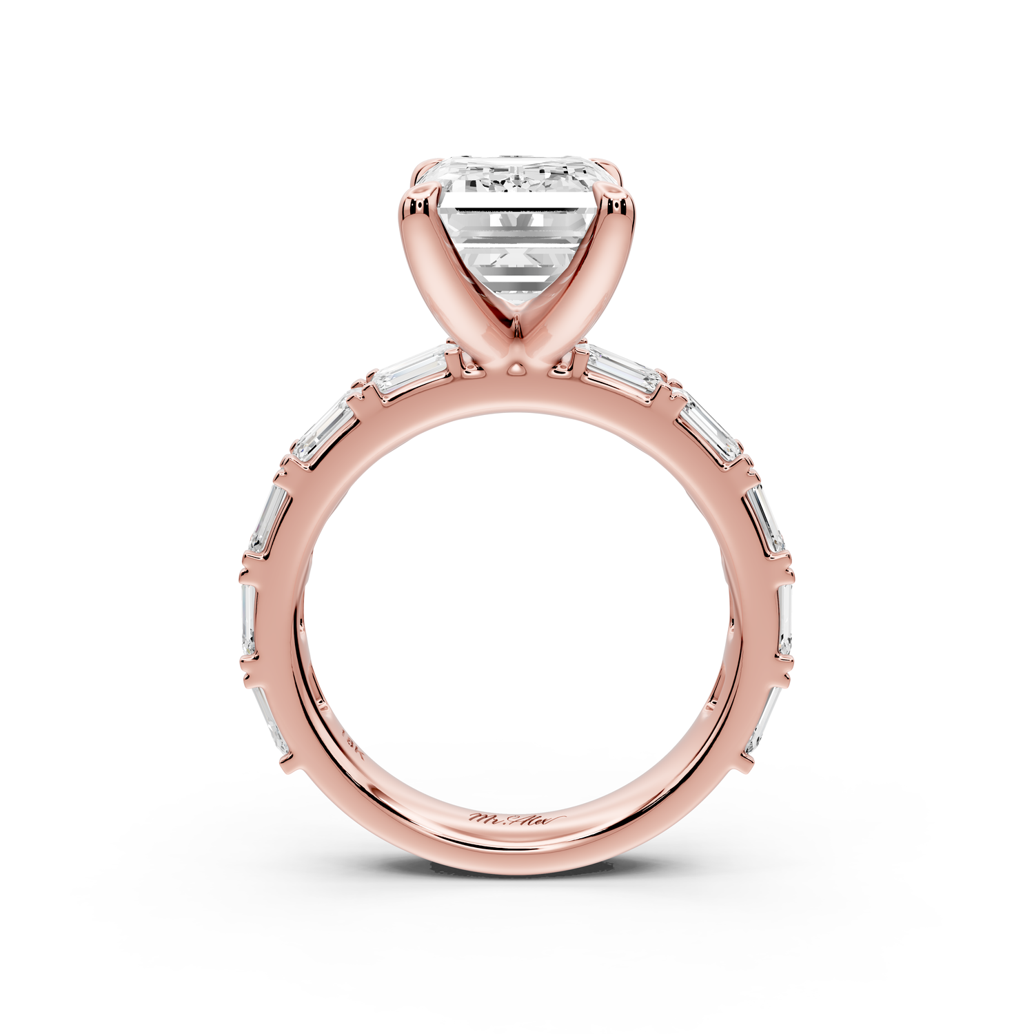 Nadia - 4ct 14k rose gold emerald diamond with east-west emerald cut accent stones engagement ring
